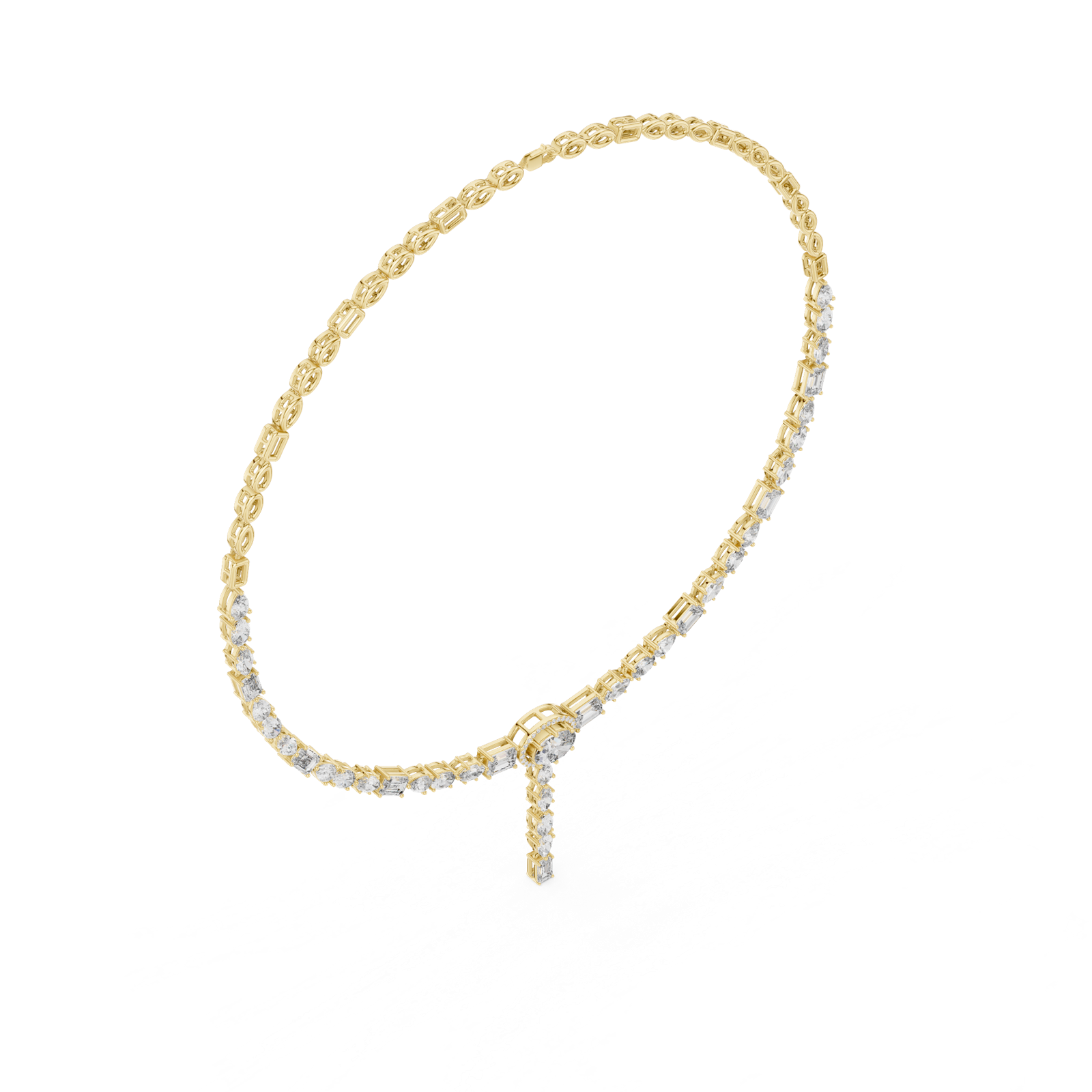14K Solid Gold Lab Diamond Tennis Necklace, Yellow Gold