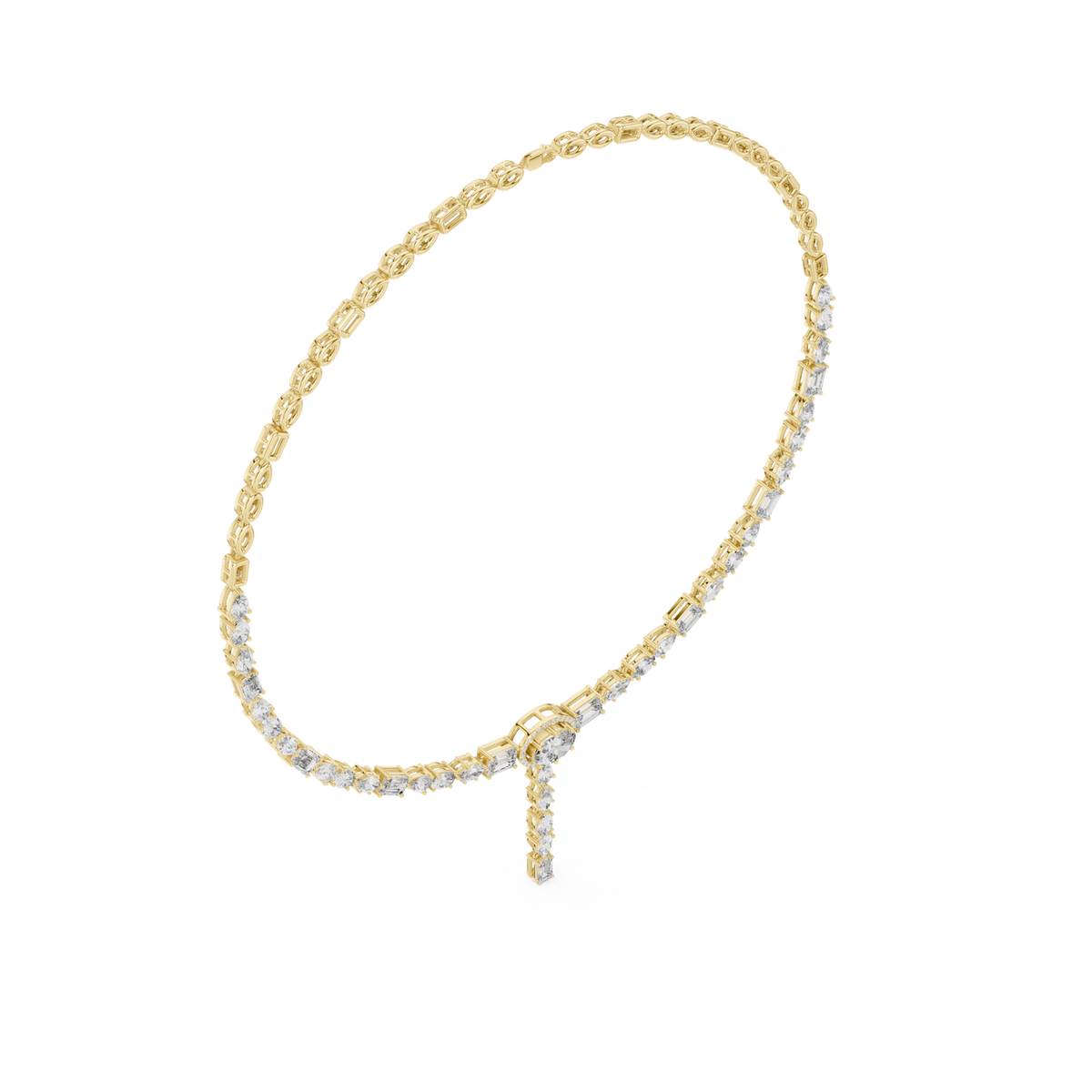 14K Solid Gold Lab Diamond Tennis Necklace, Yellow Gold
