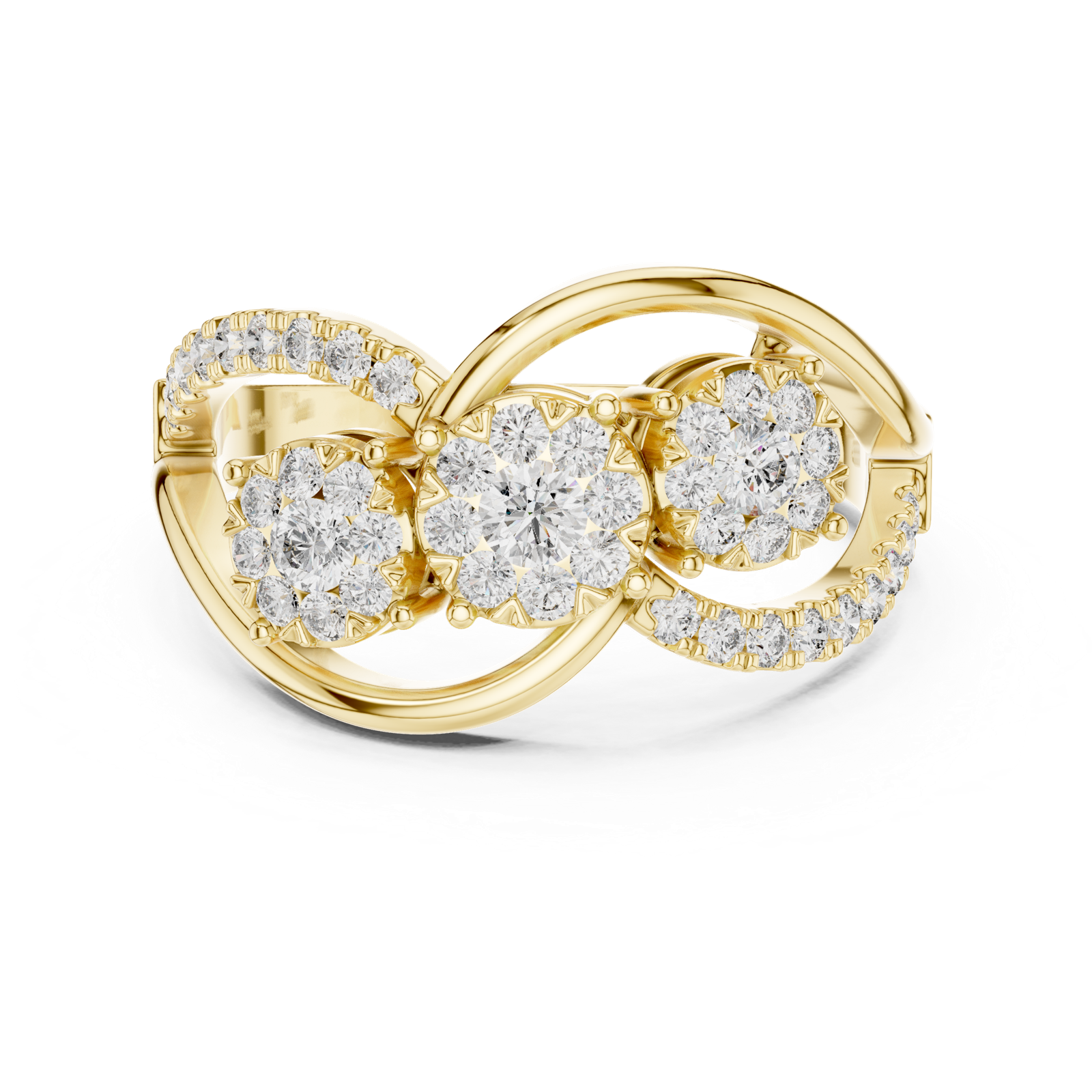 14K Solid Gold Lab Diamond Infinity Cluster Ring, Yellow Gold