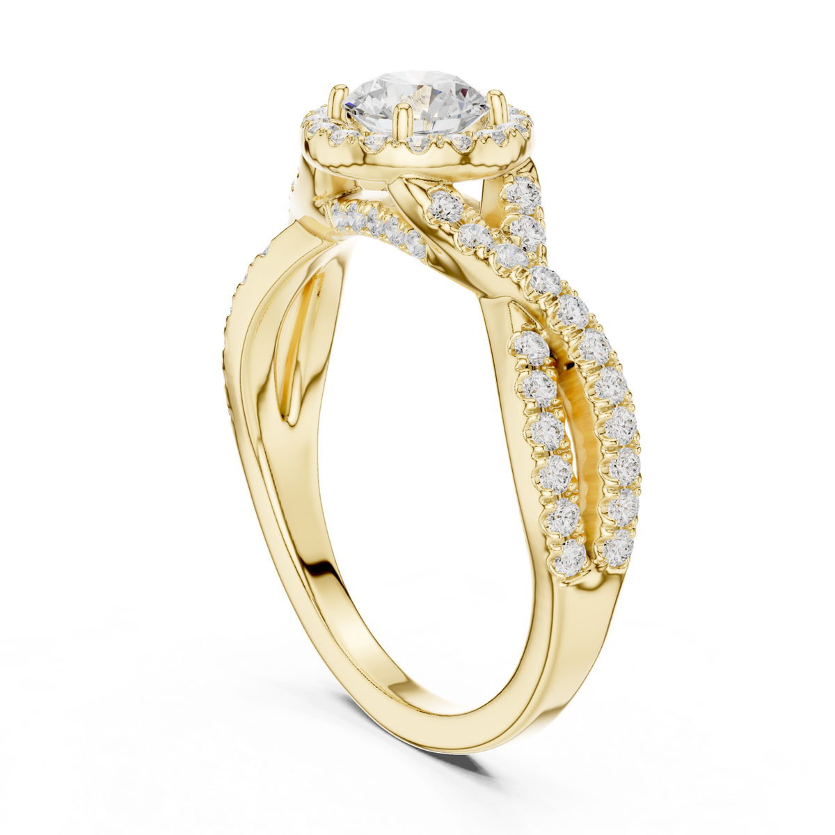 14K Solid Gold Lab Diamond Halo Ring, Yellow Gold, view 1