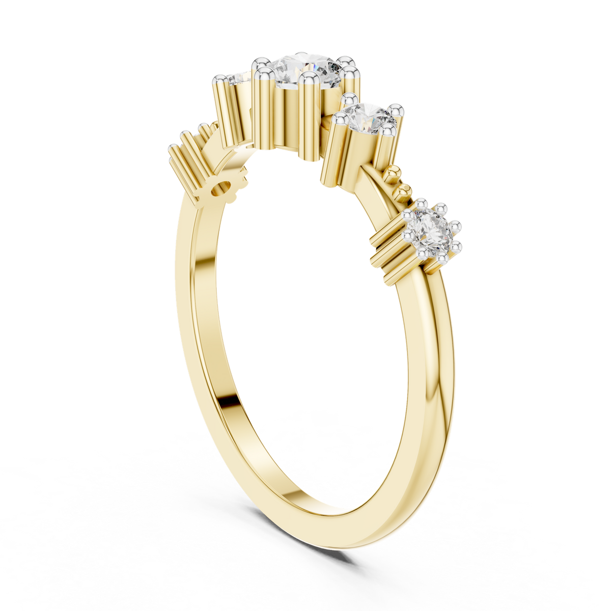 14K Solid Gold Lab Diamond Three-Stone Ring, Yellow Gold, view 1