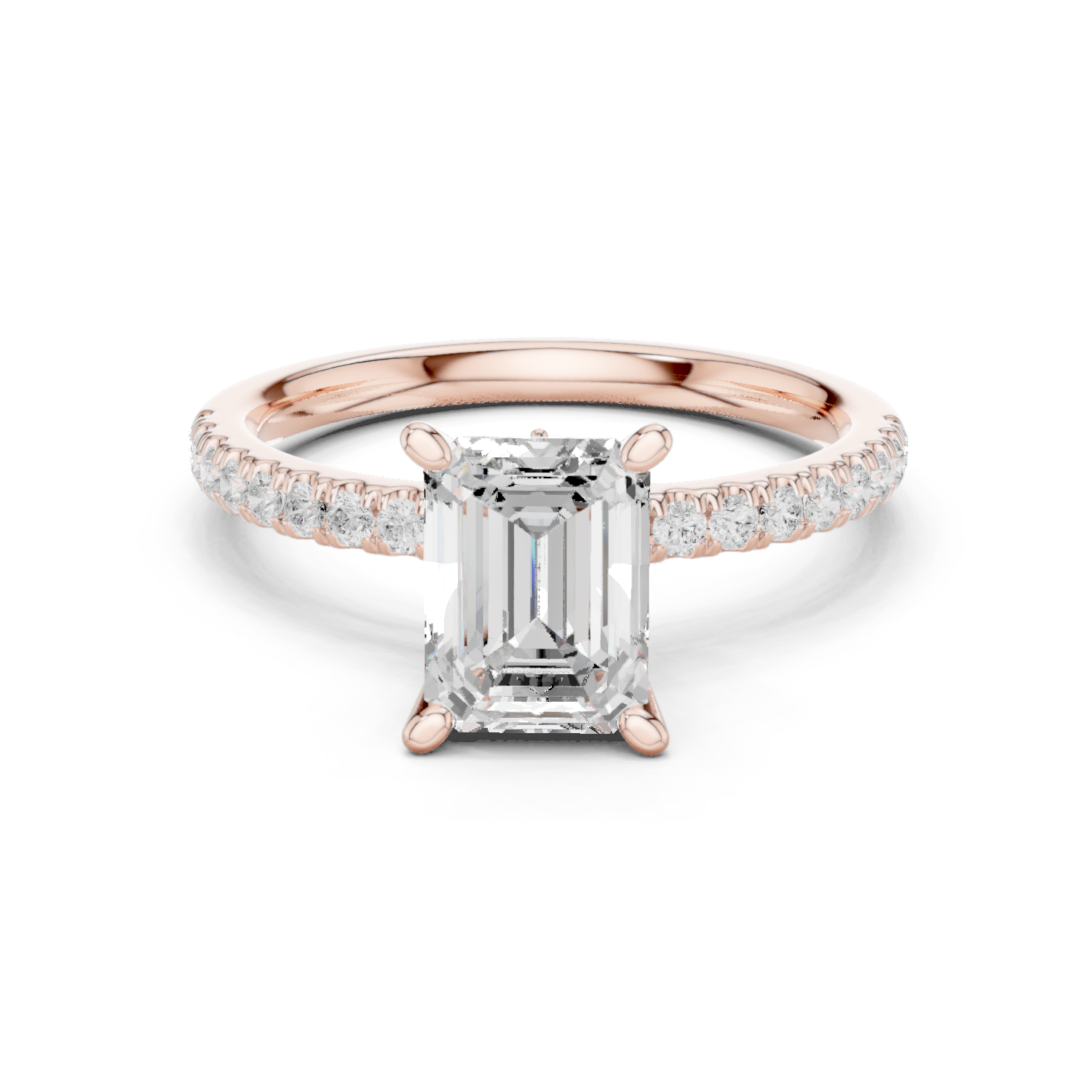 Gold Ring, Emerald center stone, Rose Gold