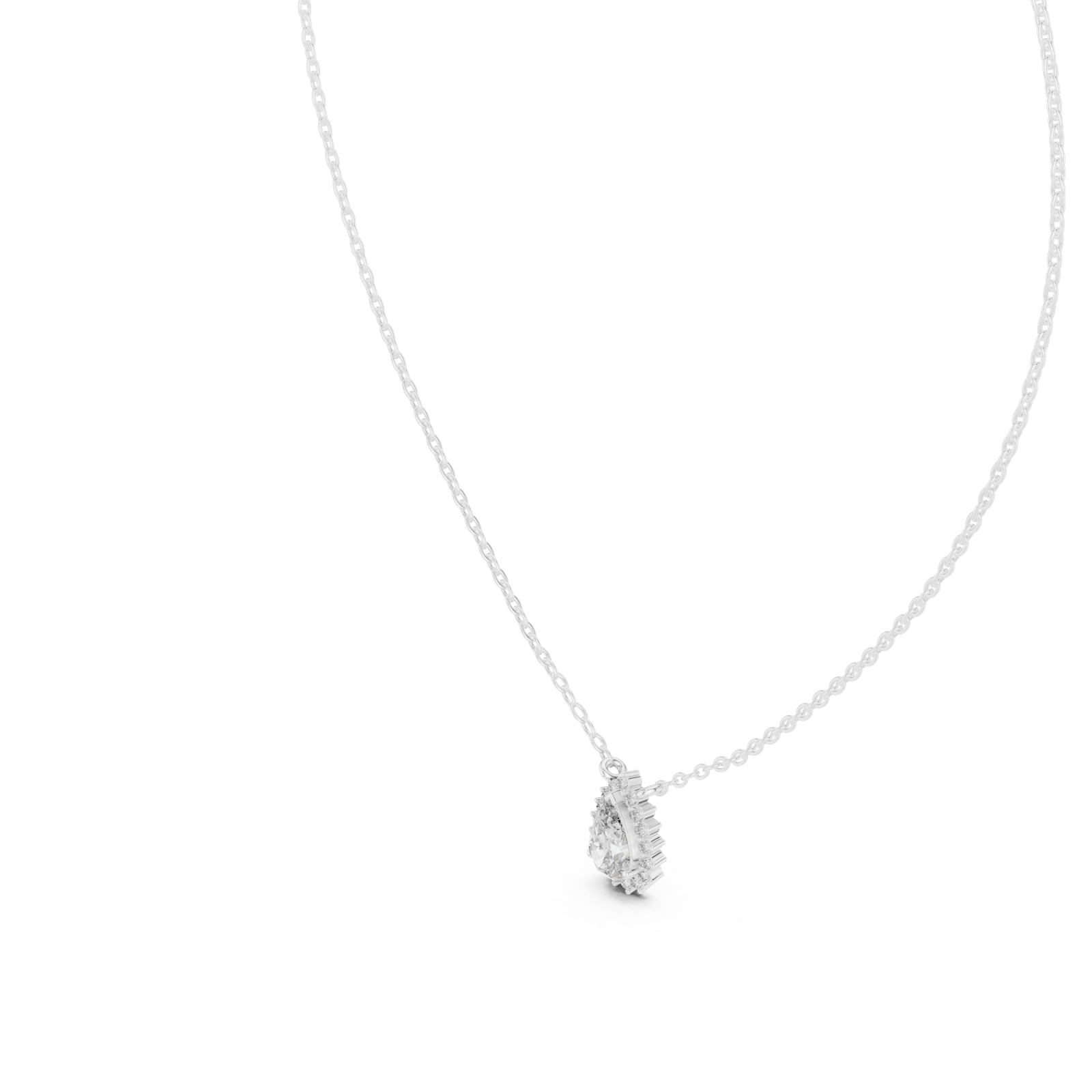 14K Solid Gold Lab Diamond Halo Pendant Necklace, White Gold, view 2