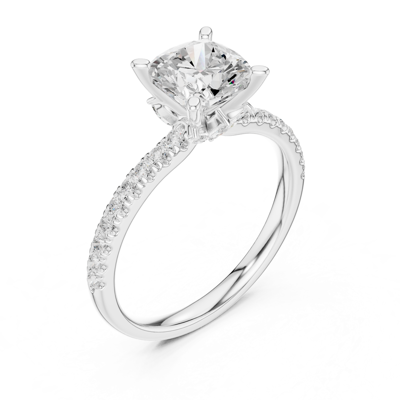 Gold Ring, Cushion center stone, White Gold, view 2