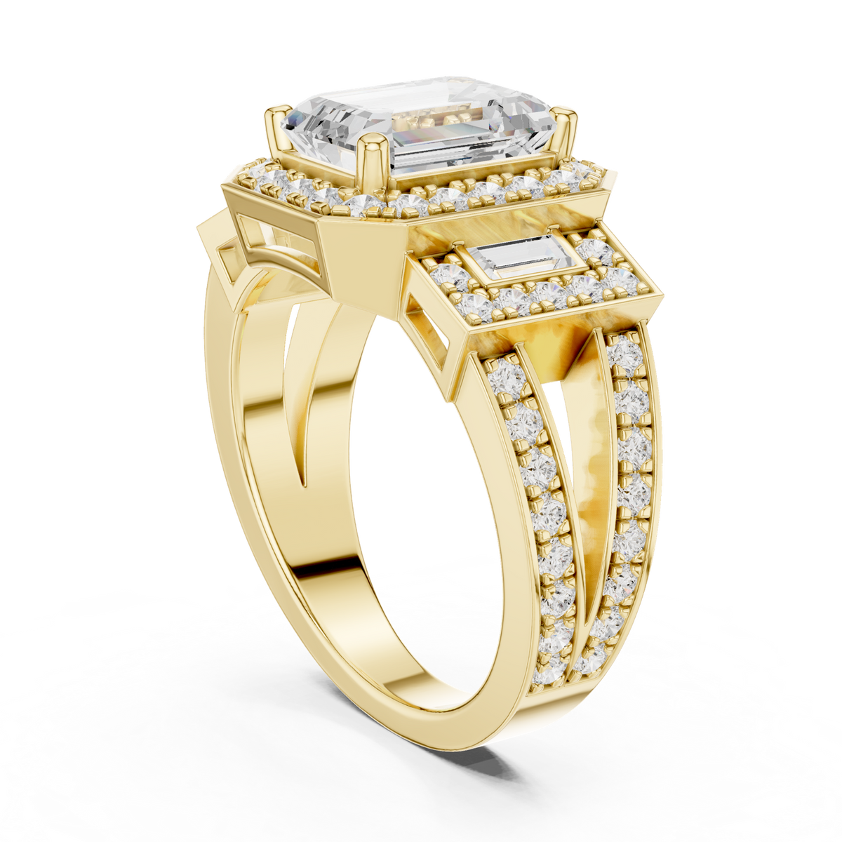 14K Solid Gold Lab Diamond Halo Ring, Yellow Gold, view 1