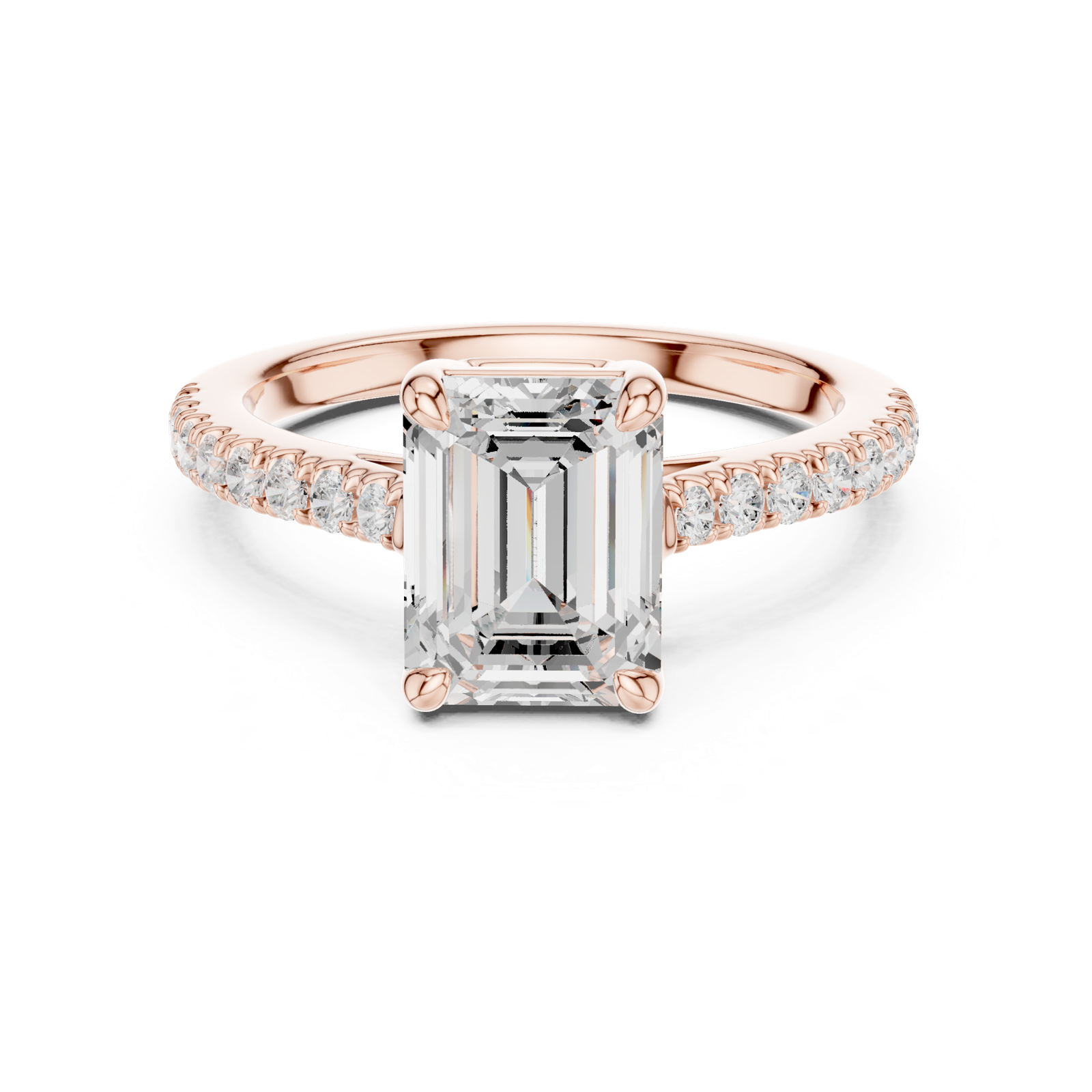 Gold Ring DDLR-039, Emerald center stone, Rose Gold, view 4
