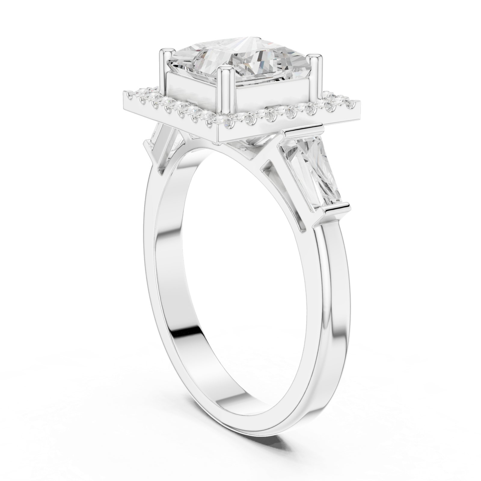 Gold Ring DDLR-342, Princess center stone, White Gold, view 1