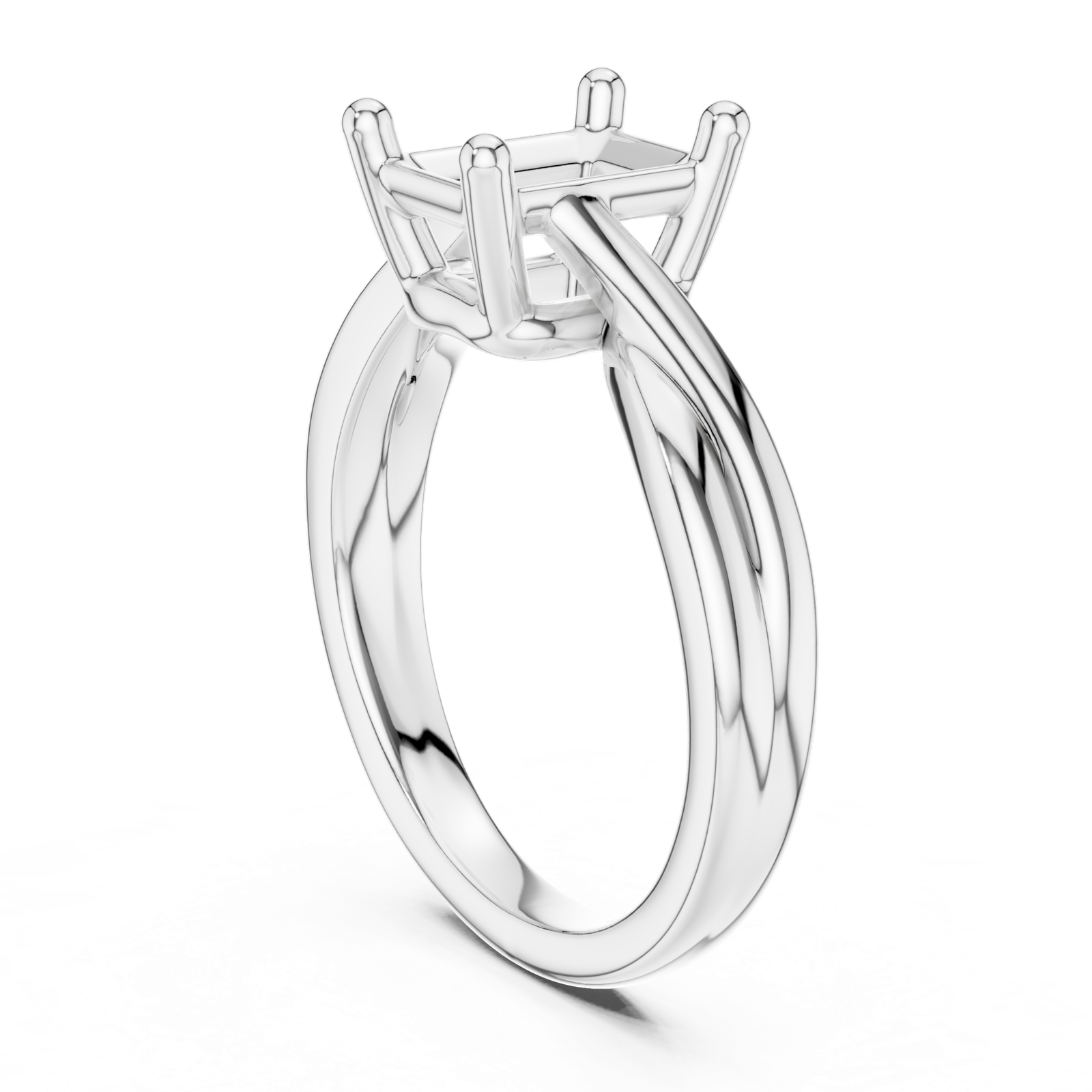 Gold Twisted Band Solitaire Engagement Ring, Radiant center stone, White Gold, view 1