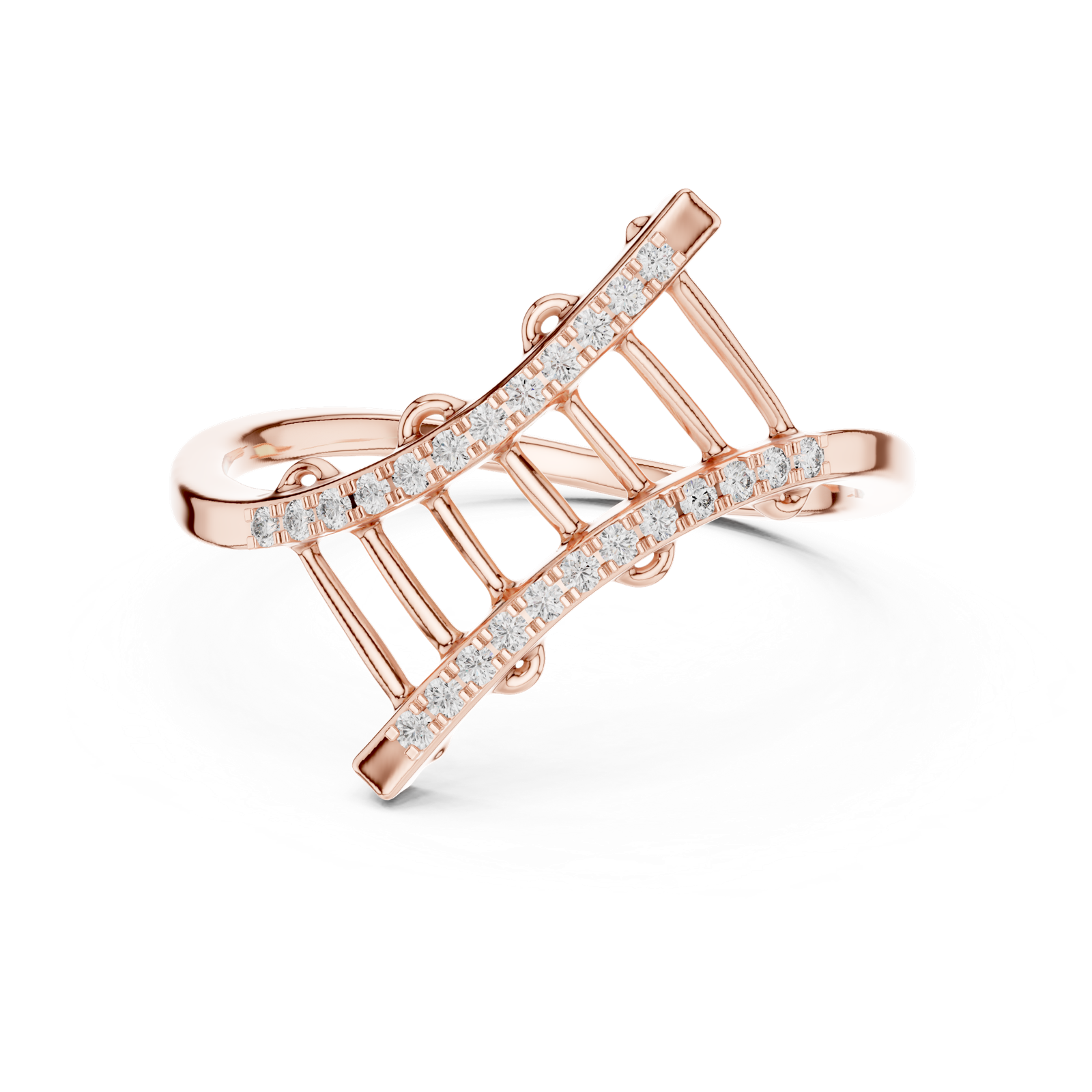 14K Solid Gold Lab Diamond Crossover Ring, Rose Gold