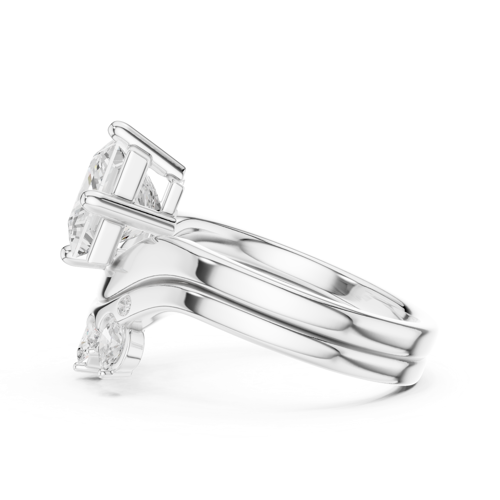 Gold Ring DDLR-444, Princess center stone, White Gold, view 3