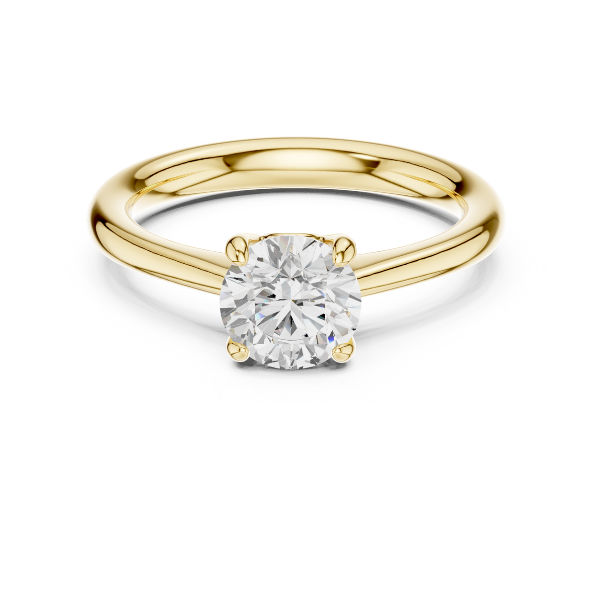 14K Solid Gold Lab Diamond Solitaire Ring, Yellow Gold