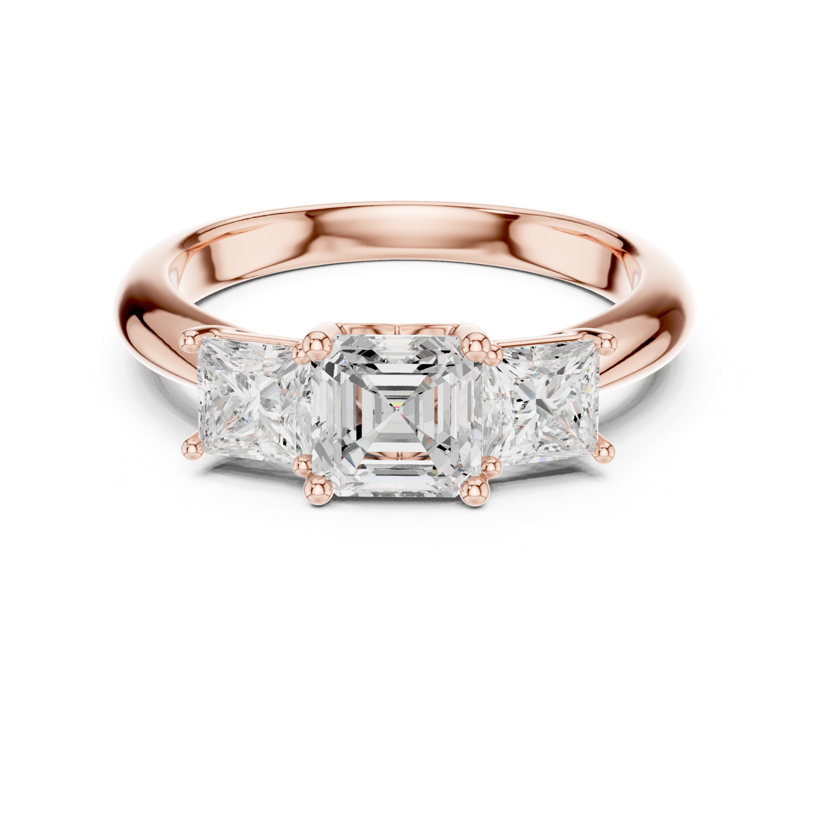Gold Ring DDLR-044, Asscher center stone, Rose Gold, view 4