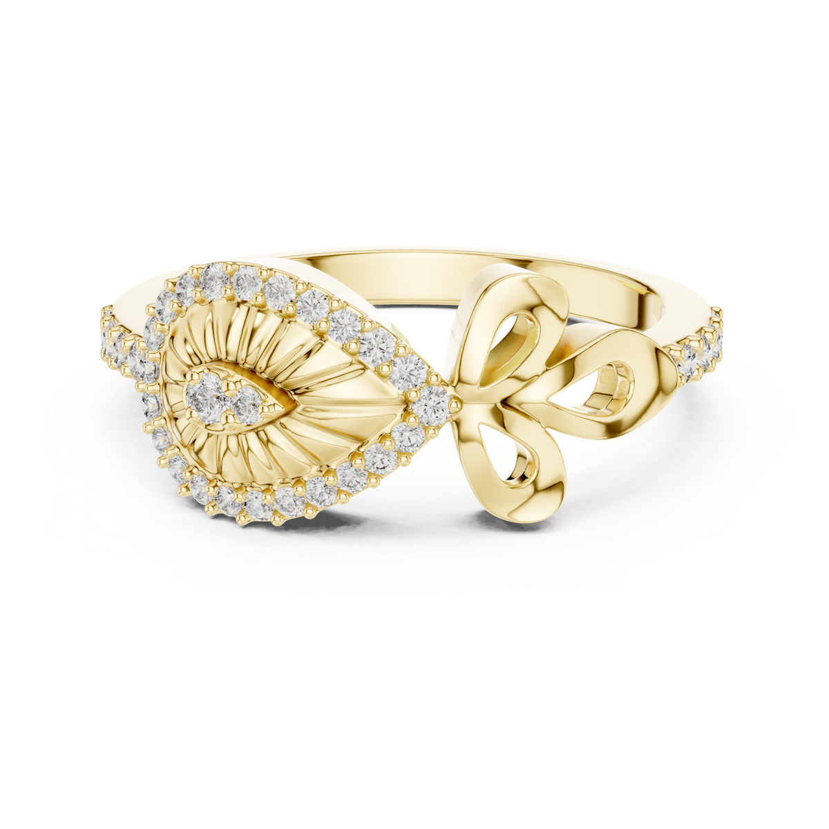 14K Solid Gold Lab Diamond Evil Eye Cluster Ring, Yellow Gold