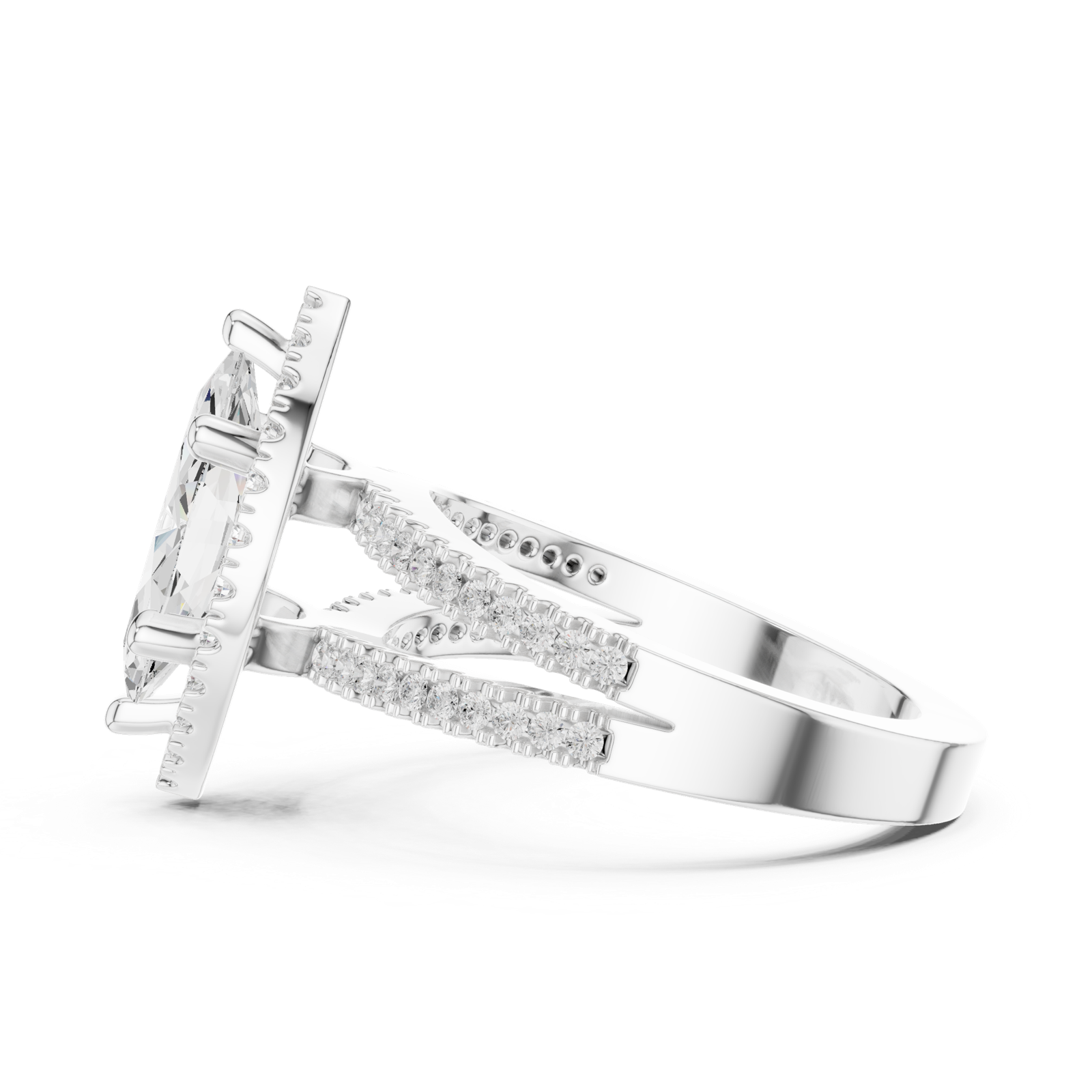 Gold Ring DDLR-350, Marquise center stone, White Gold, view 3
