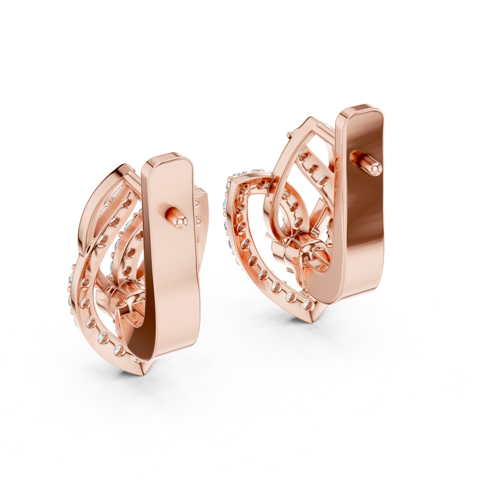 14K Solid Gold Lab Diamond Leaf Drop Earrings, Rose Gold, view 3