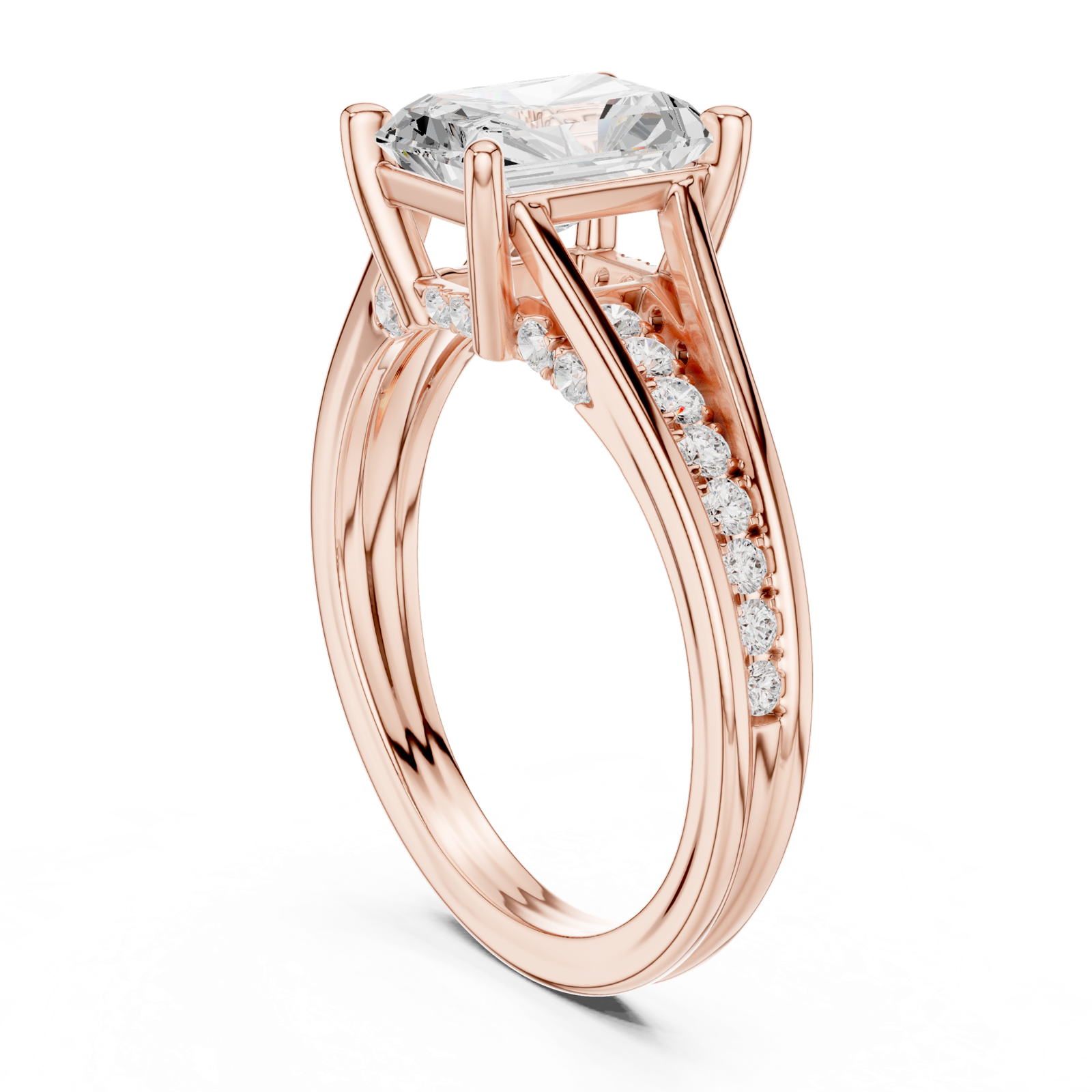 Gold Ring DDLR-253, Radiant center stone, Rose Gold, view 1