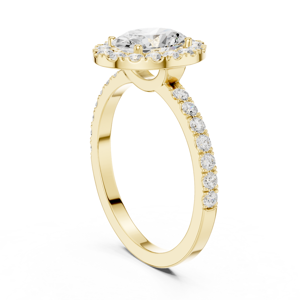 14K Solid Gold Lab Diamond Halo Ring, Yellow Gold, view 1
