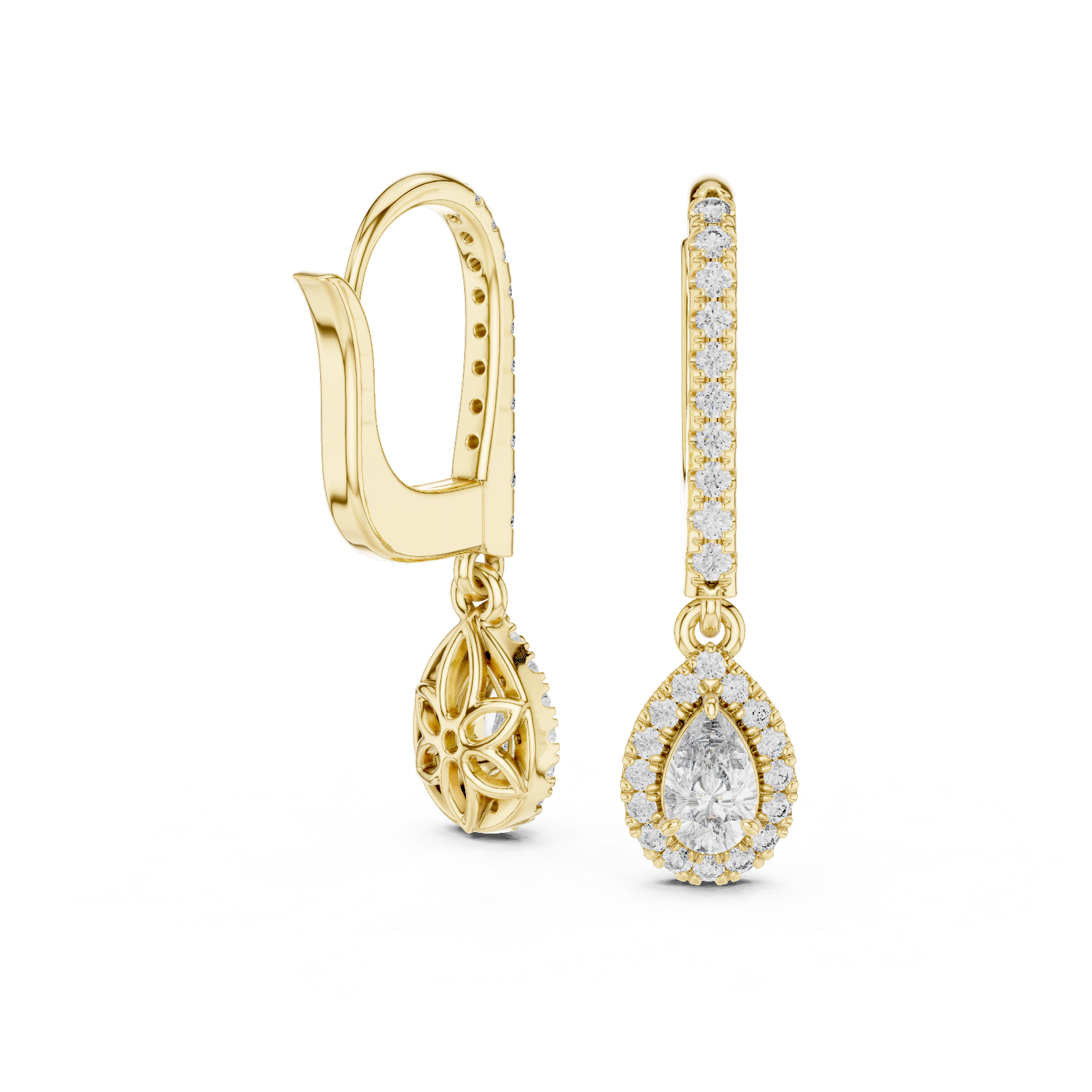 14K Solid Gold Lab Diamond Drop Earrings, Yellow Gold, view 1