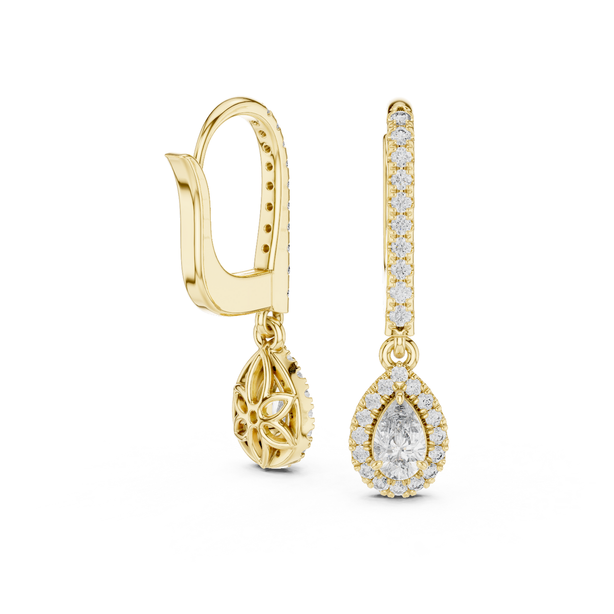 14K Solid Gold Lab Diamond Drop Earrings, Yellow Gold, view 1