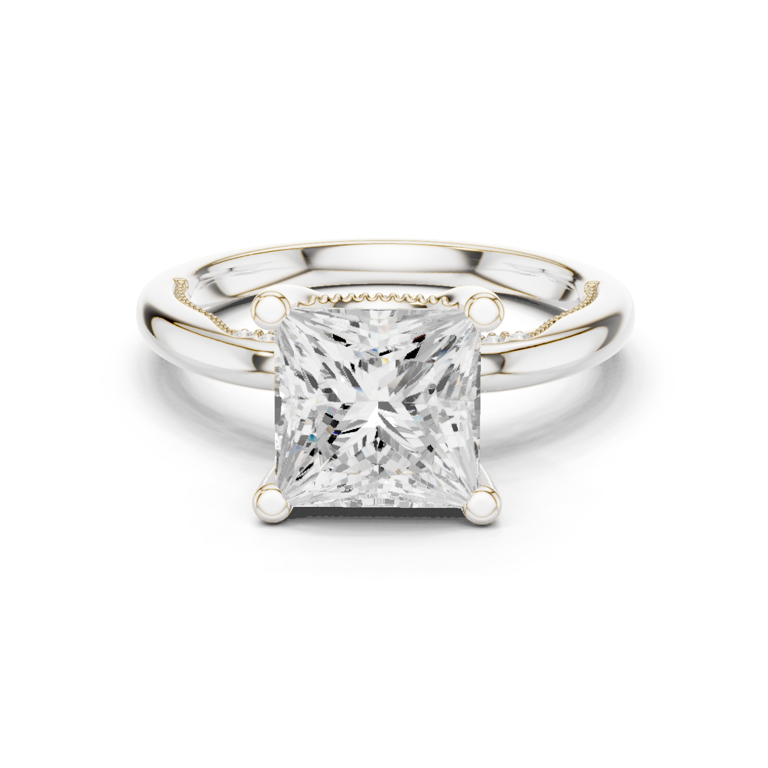 Gold Ring DDLR-175, Princess center stone, White Gold