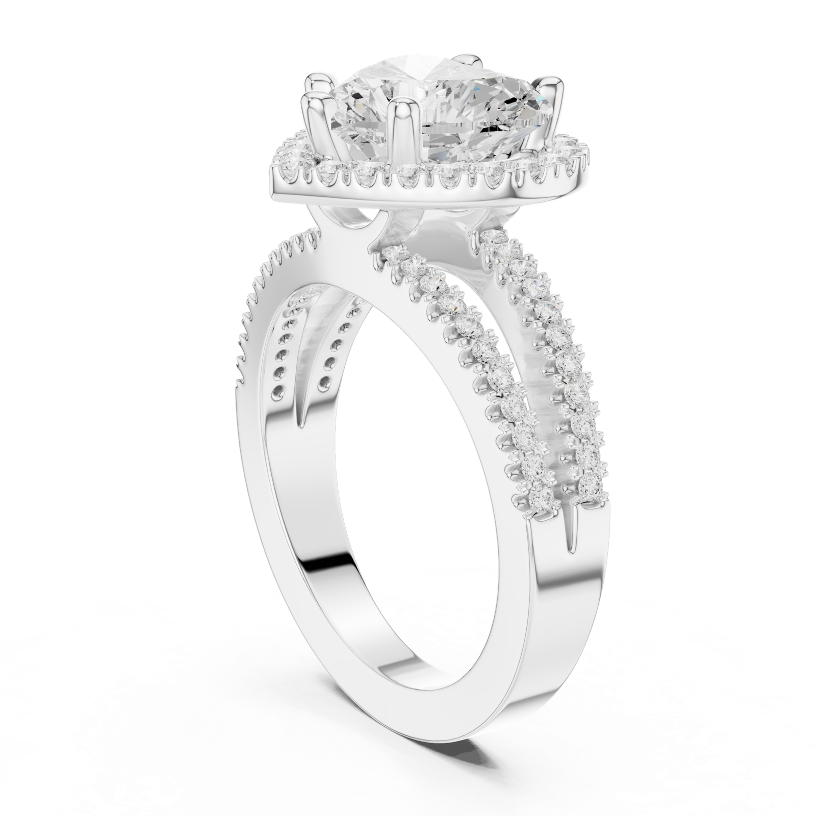 Gold Ring DDLR-350, Heart center stone, White Gold, view 1
