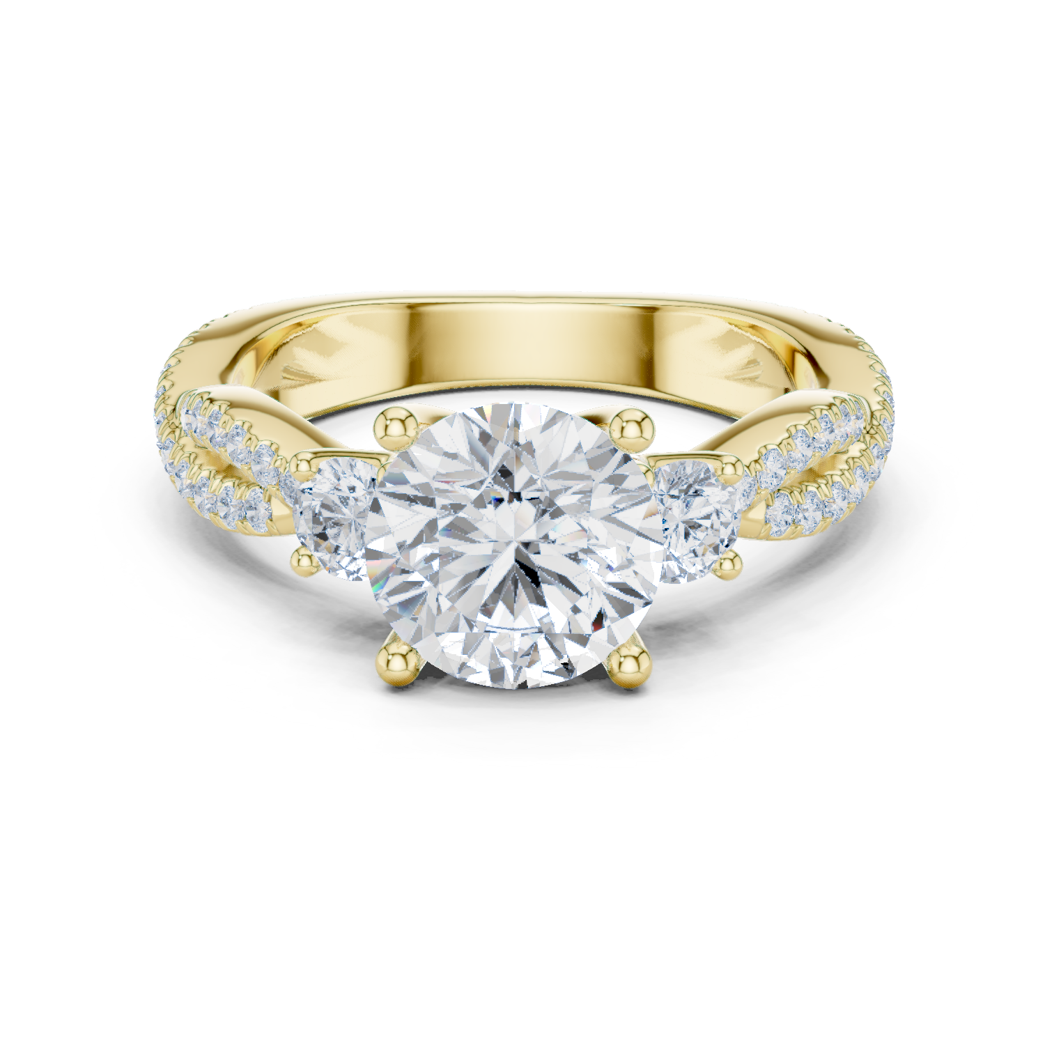 Gold Ring DDLR-281, Round center stone, Yellow Gold