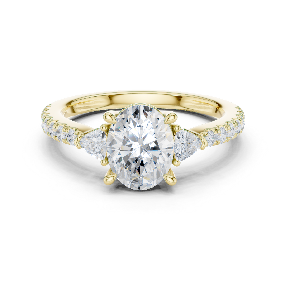 14K Solid Gold Lab Diamond Three-Stone Ring, Yellow Gold