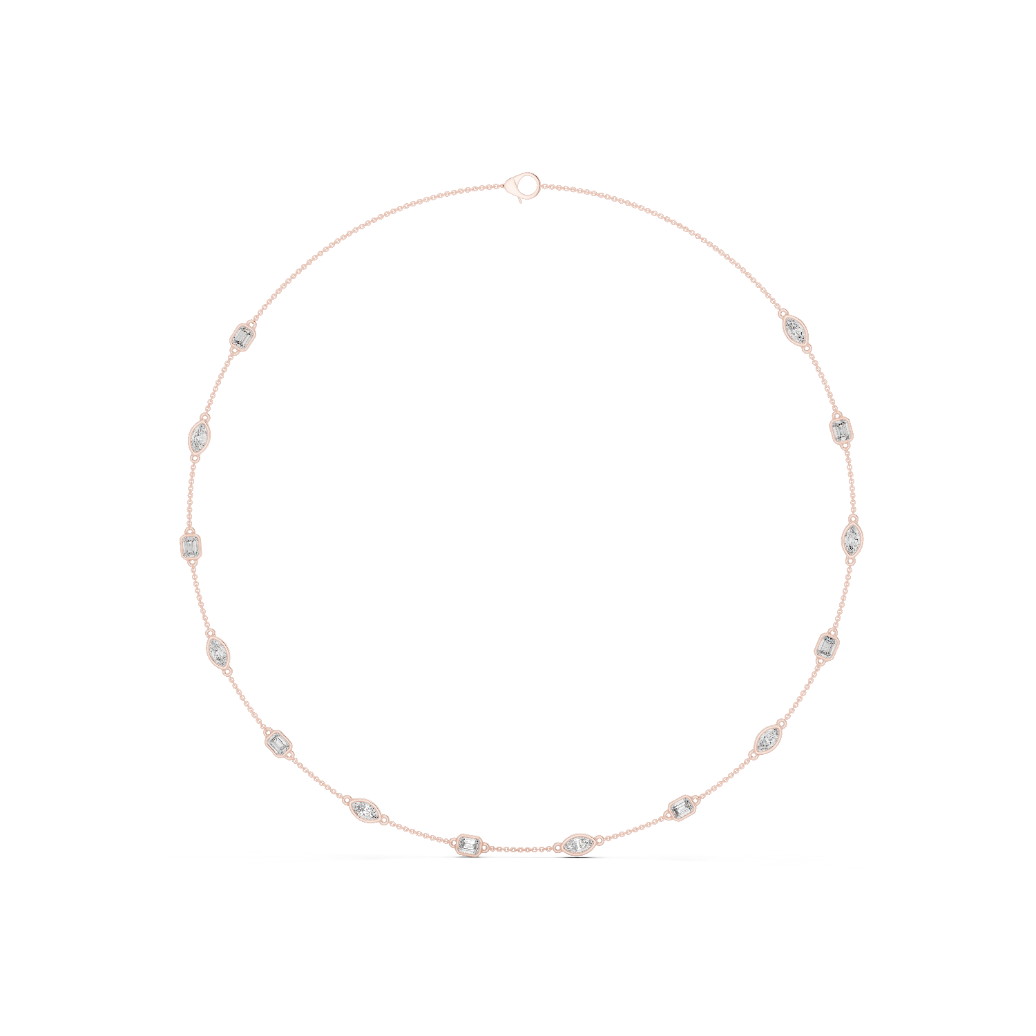 14K Solid Gold Lab Diamond Station Necklace, Rose Gold