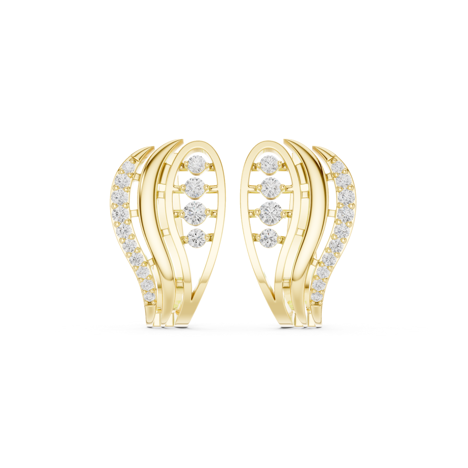 14K Solid Gold Lab Diamond Leaf Cluster Earrings, Yellow Gold