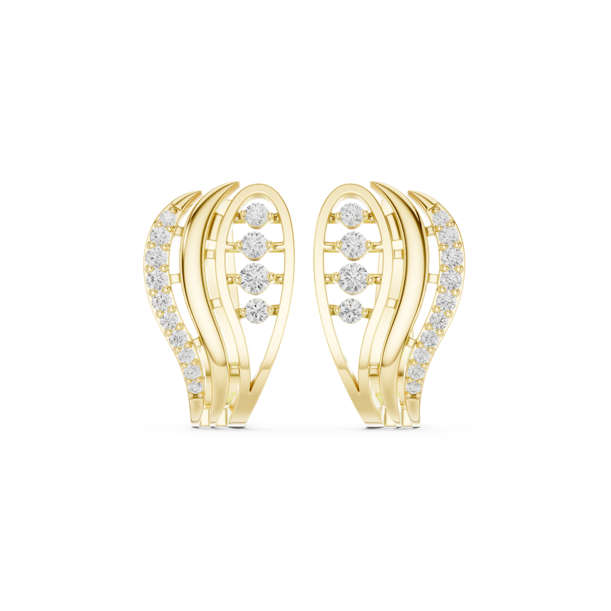 14K Solid Gold Lab Diamond Leaf Cluster Earrings, Yellow Gold