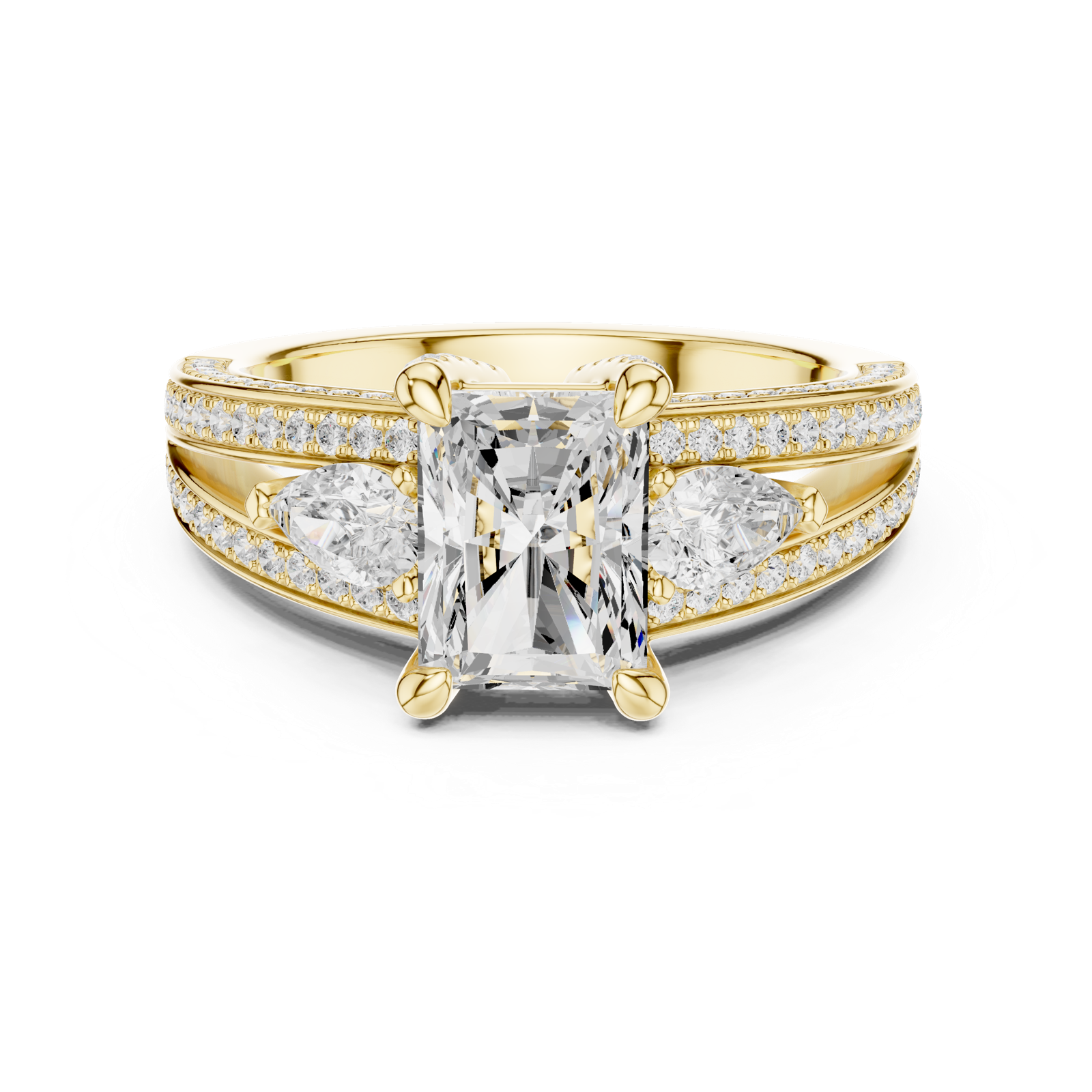 Gold Ring, Radiant center stone, Yellow Gold, view 4