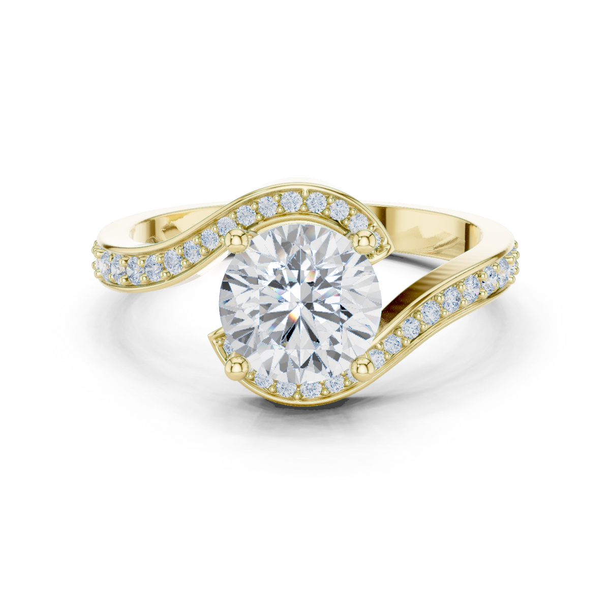 14K Solid Gold Lab Diamond Twist Ring, Yellow Gold