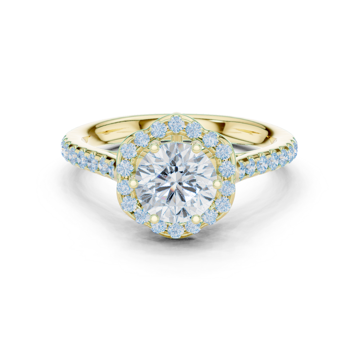 14K Solid Gold Lab Diamond Halo Ring, Yellow Gold