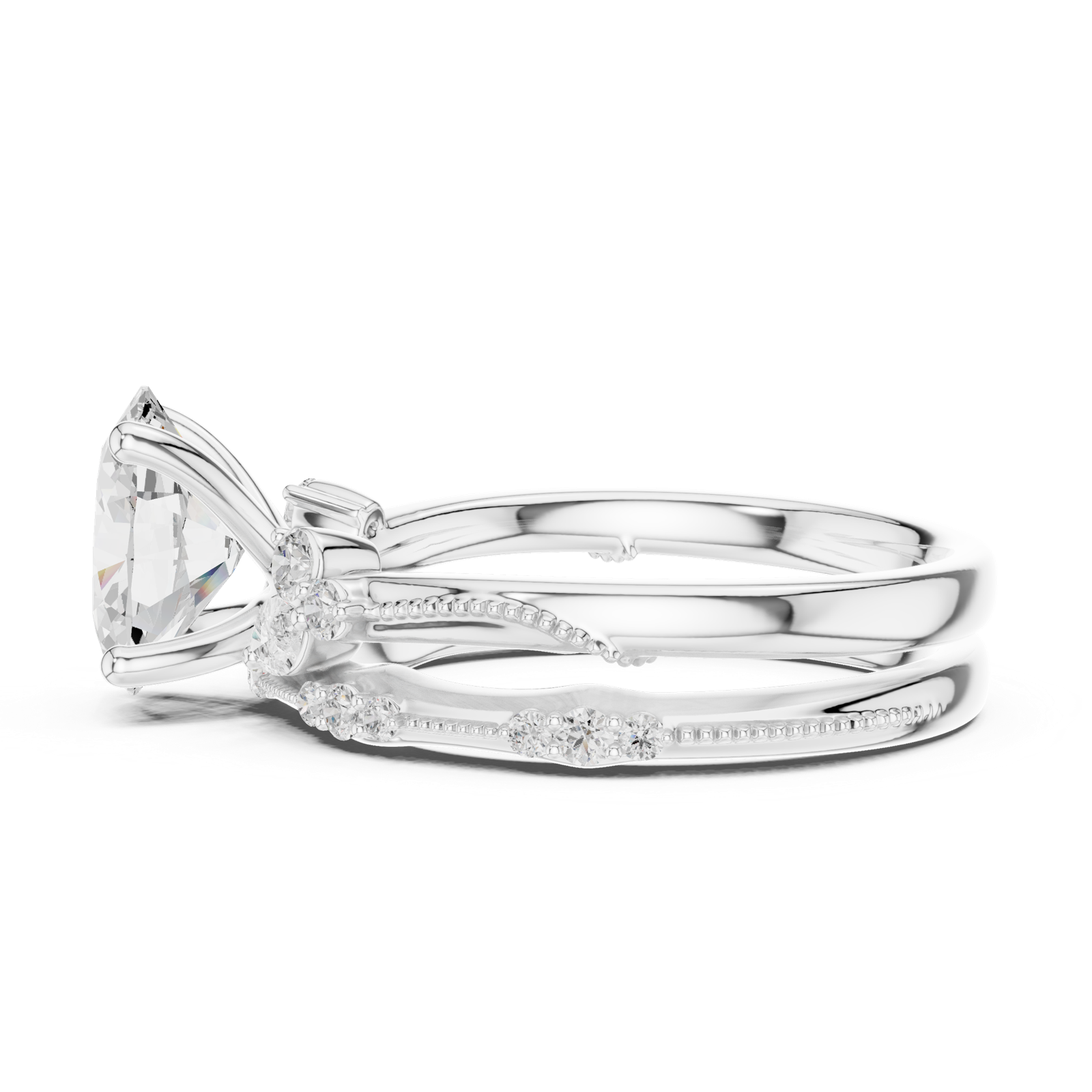 Gold Ring DDLR-299, Oval center stone, White Gold, view 3