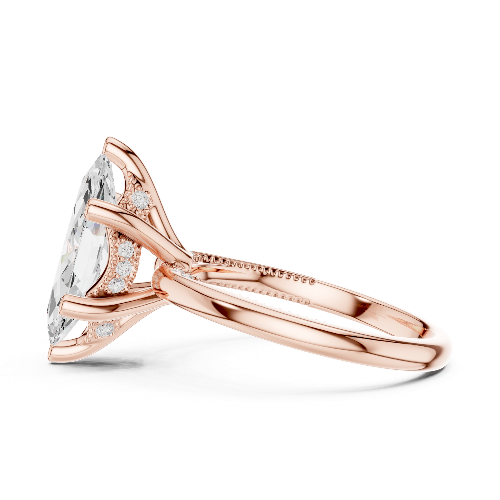 Gold Ring DDLR-175, Marquise center stone, Rose Gold, view 3