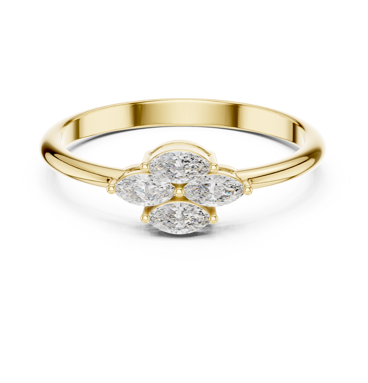 14K Solid Gold Lab Diamond Cluster Ring, Yellow Gold
