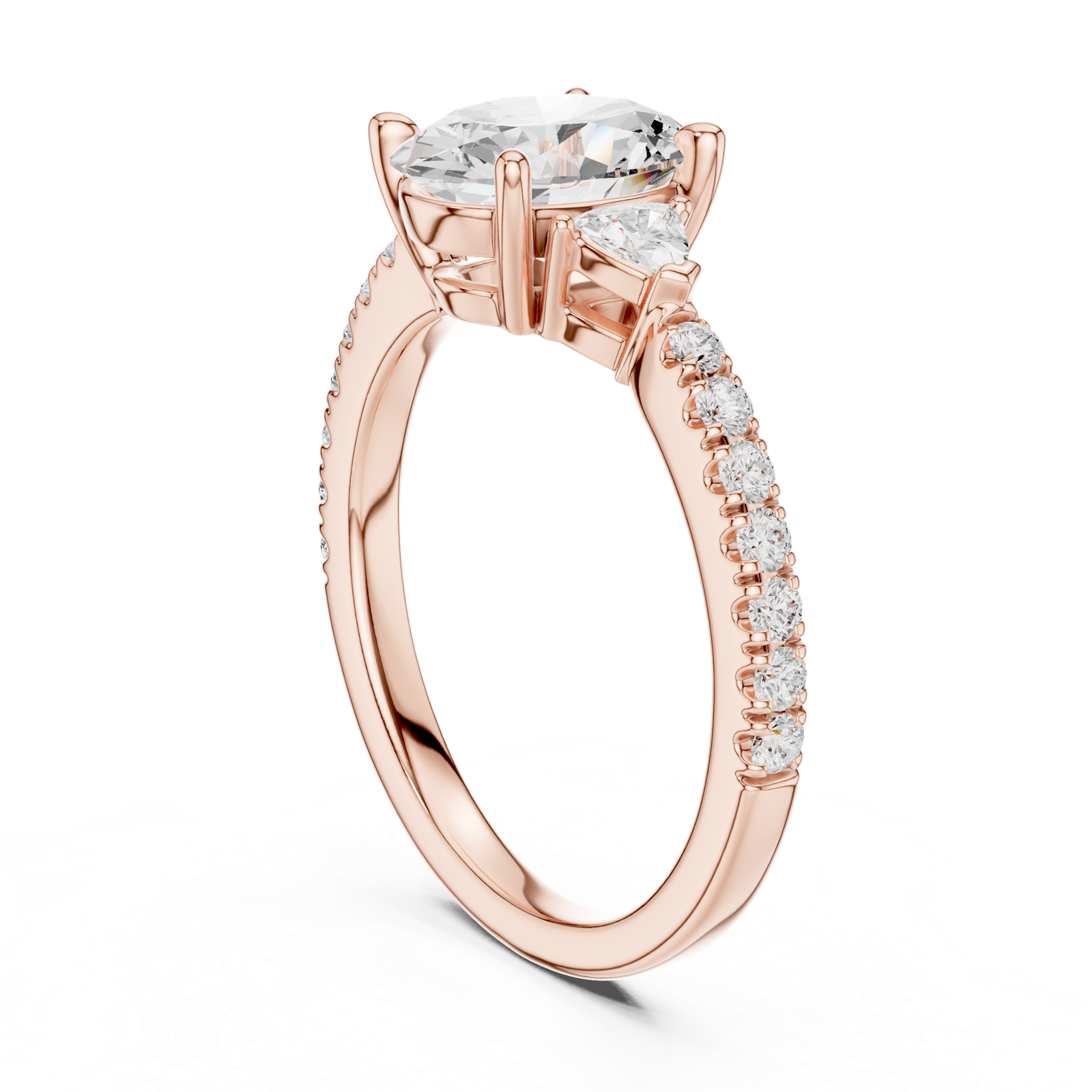 Gold Ring DDLR-037, Oval center stone, Rose Gold, view 1
