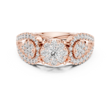 14K Solid Gold Lab Diamond Three-Stone Ring, Rose Gold