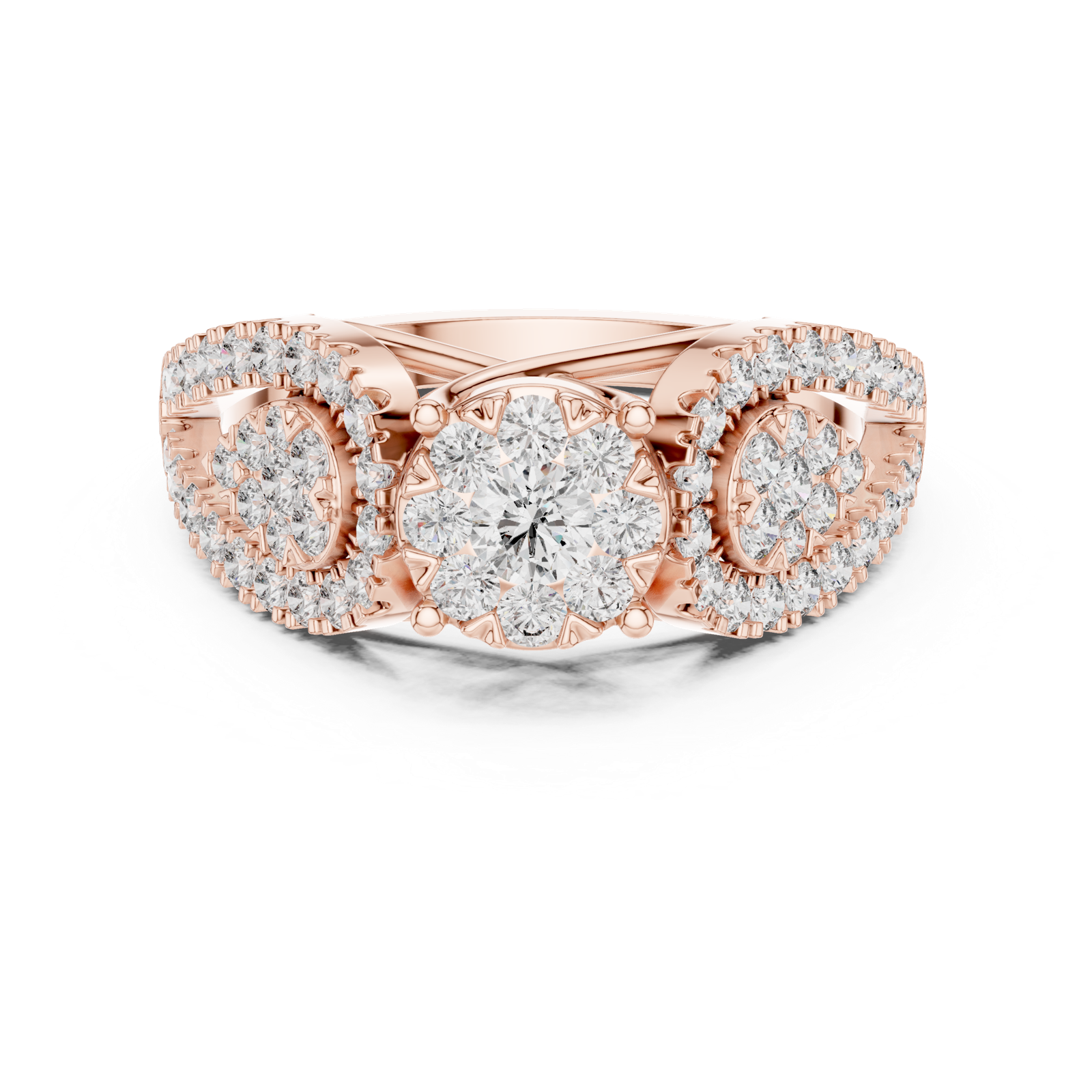 14K Solid Gold Lab Diamond Three-Stone Ring, Rose Gold