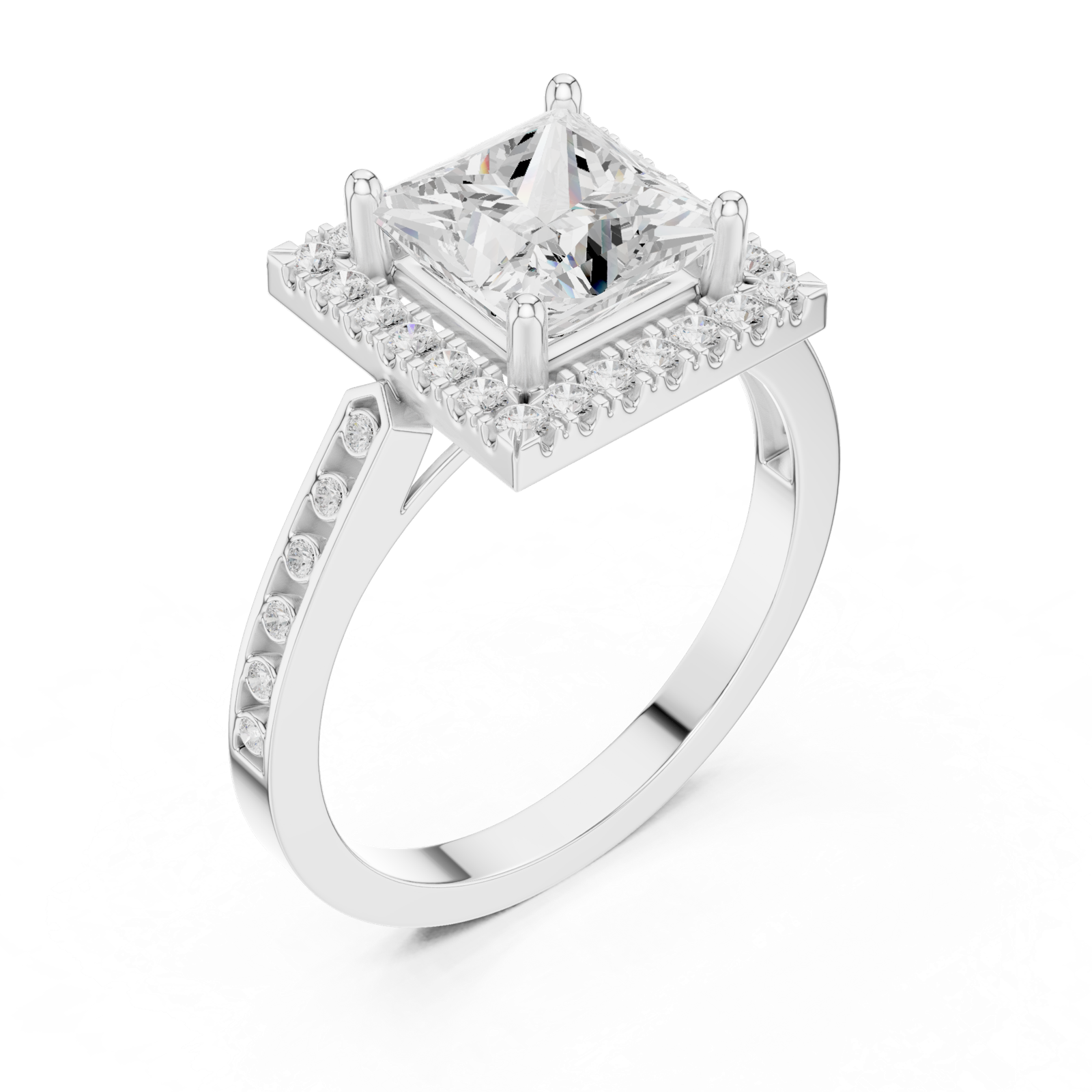 Gold Ring DDLR-349, Princess center stone, White Gold, view 2