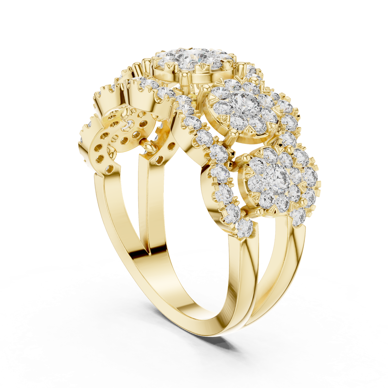 14K Solid Gold Lab Diamond Three-Stone Ring, Yellow Gold, view 1