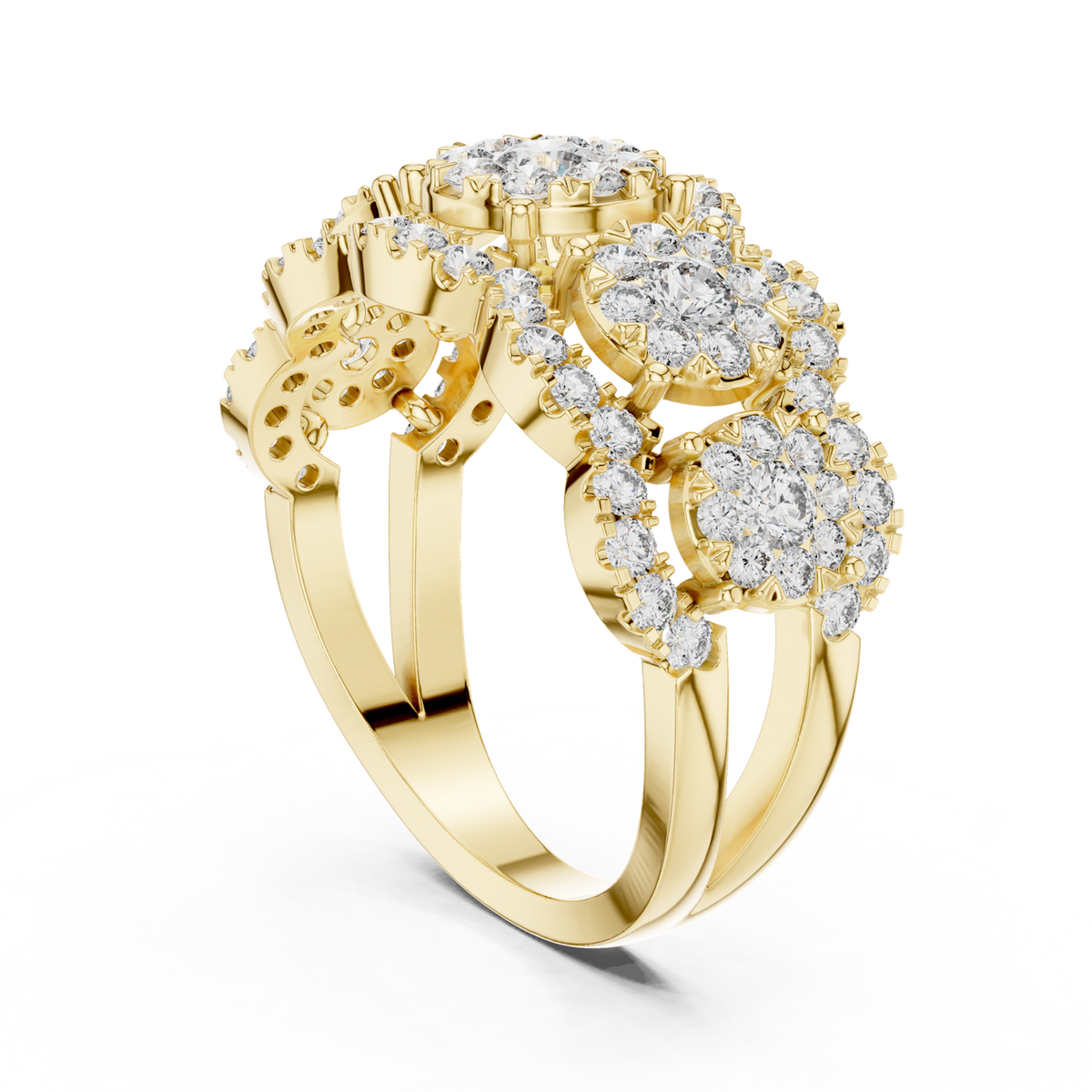 14K Solid Gold Lab Diamond Three-Stone Ring, Yellow Gold, view 1
