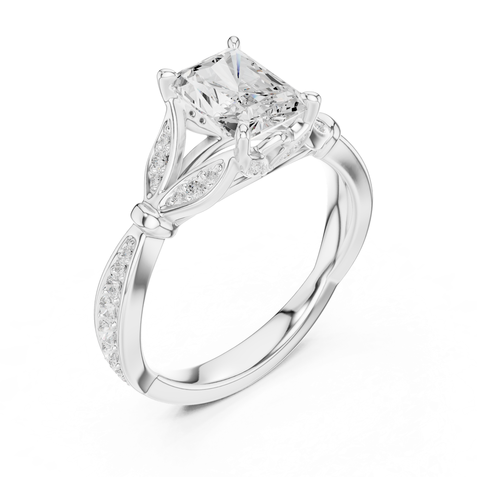 Gold Ring DDLR-257, Radiant center stone, White Gold, view 2