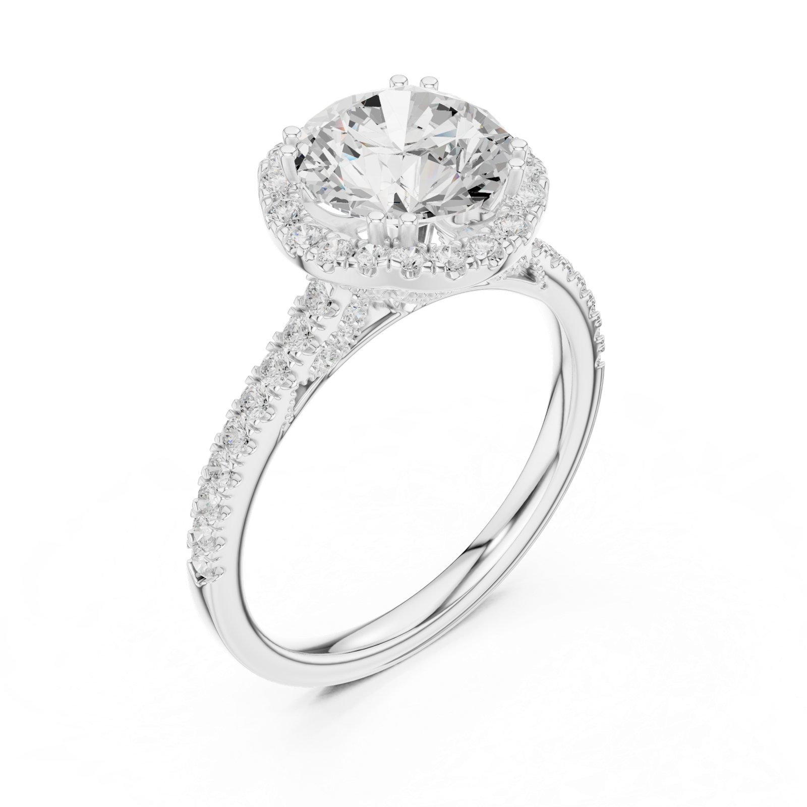 Gold Ring DDLR-255, Round center stone, White Gold, view 2