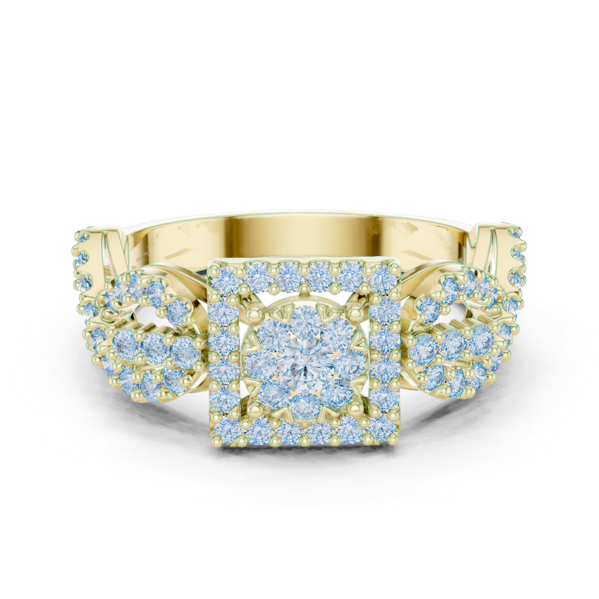 14K Solid Gold Lab Diamond Halo Ring, Yellow Gold