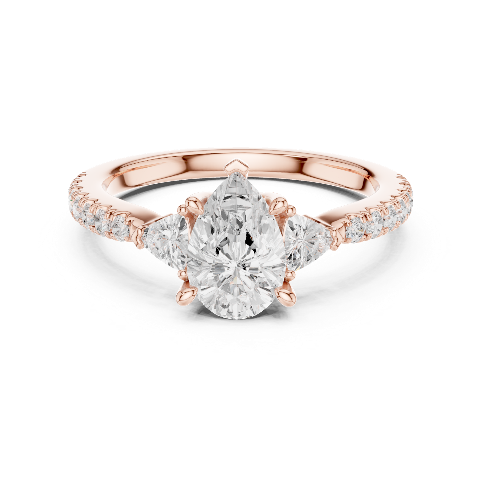 Gold Ring DDLR-037, Pear center stone, Rose Gold, view 4