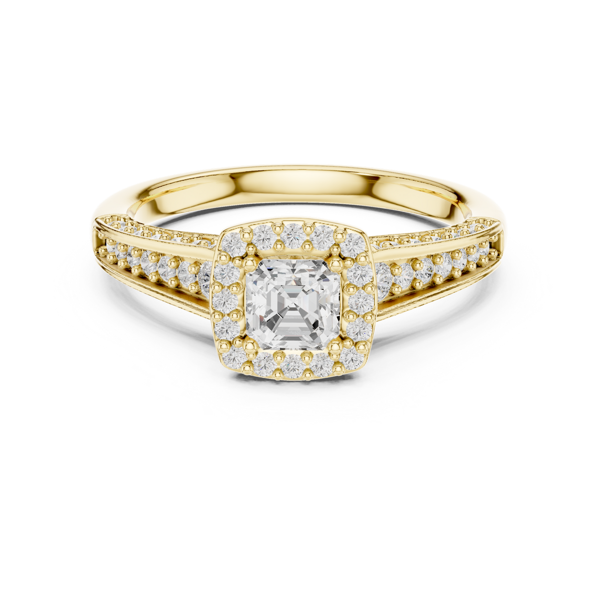 14K Solid Gold Lab Diamond Halo Ring, Yellow Gold
