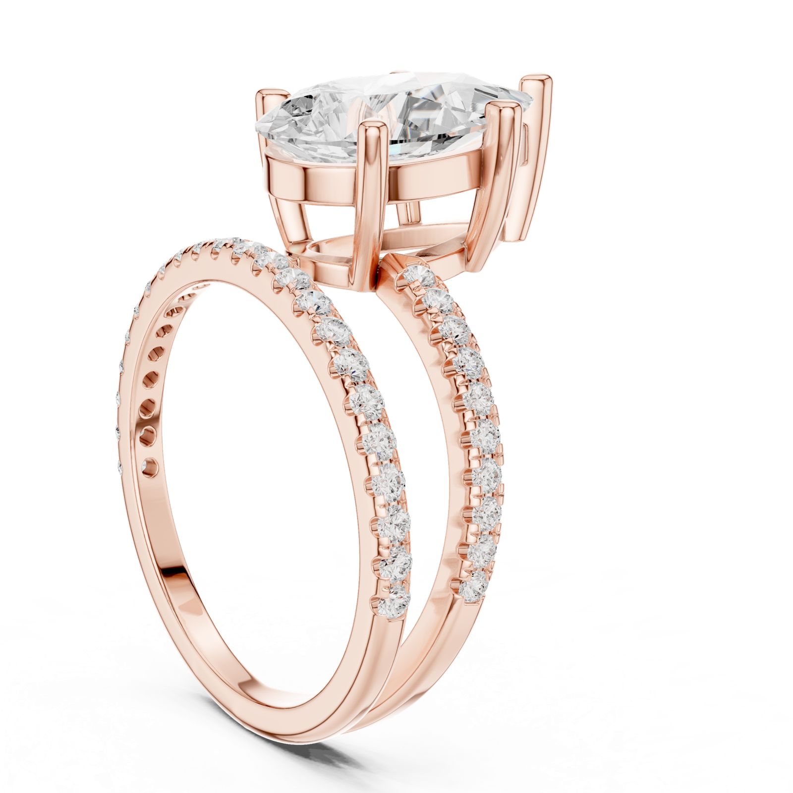 Gold Jewelry L35-39, Pear center stone, Rose Gold, view 1