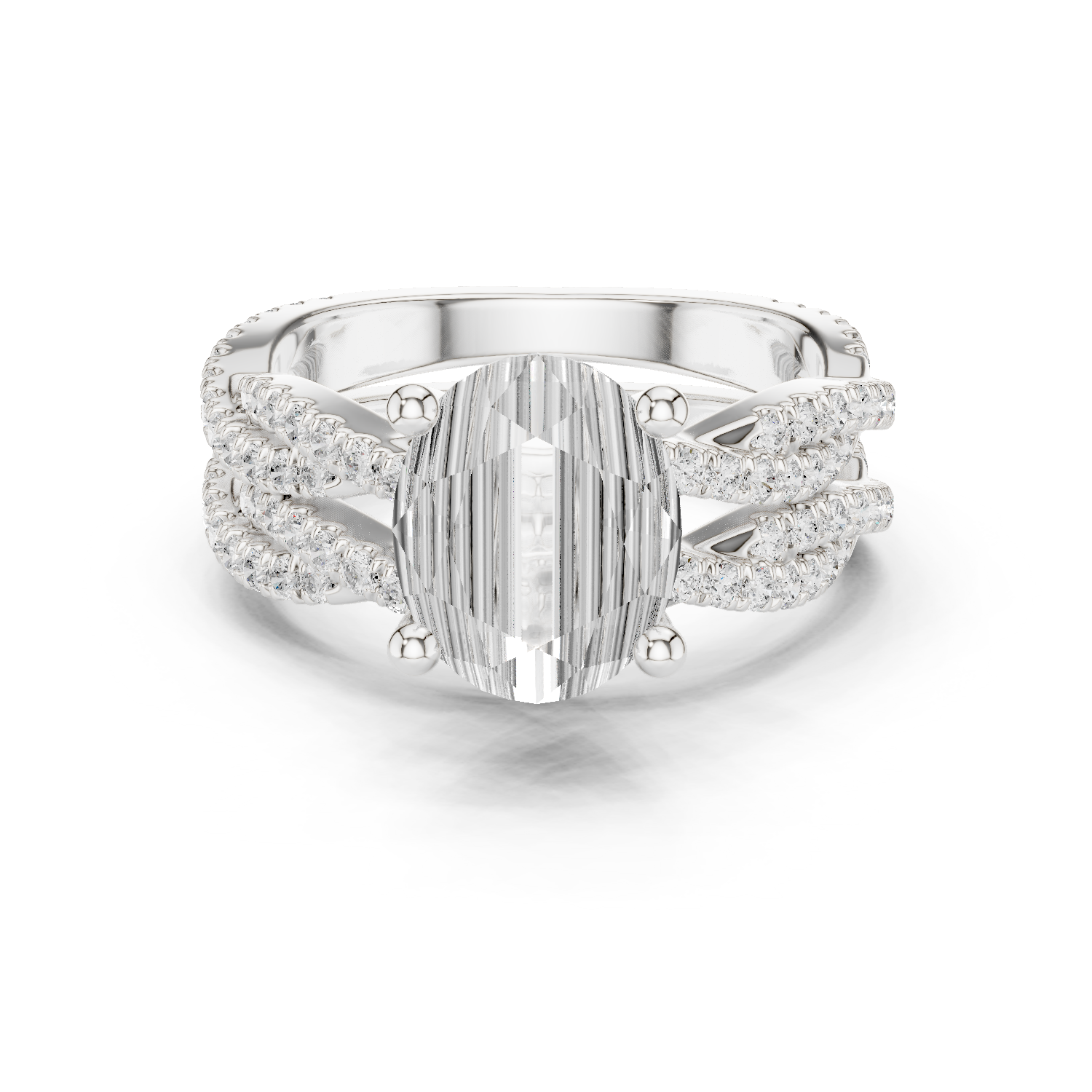 Gold Ring DDLR-300, Oval center stone, White Gold