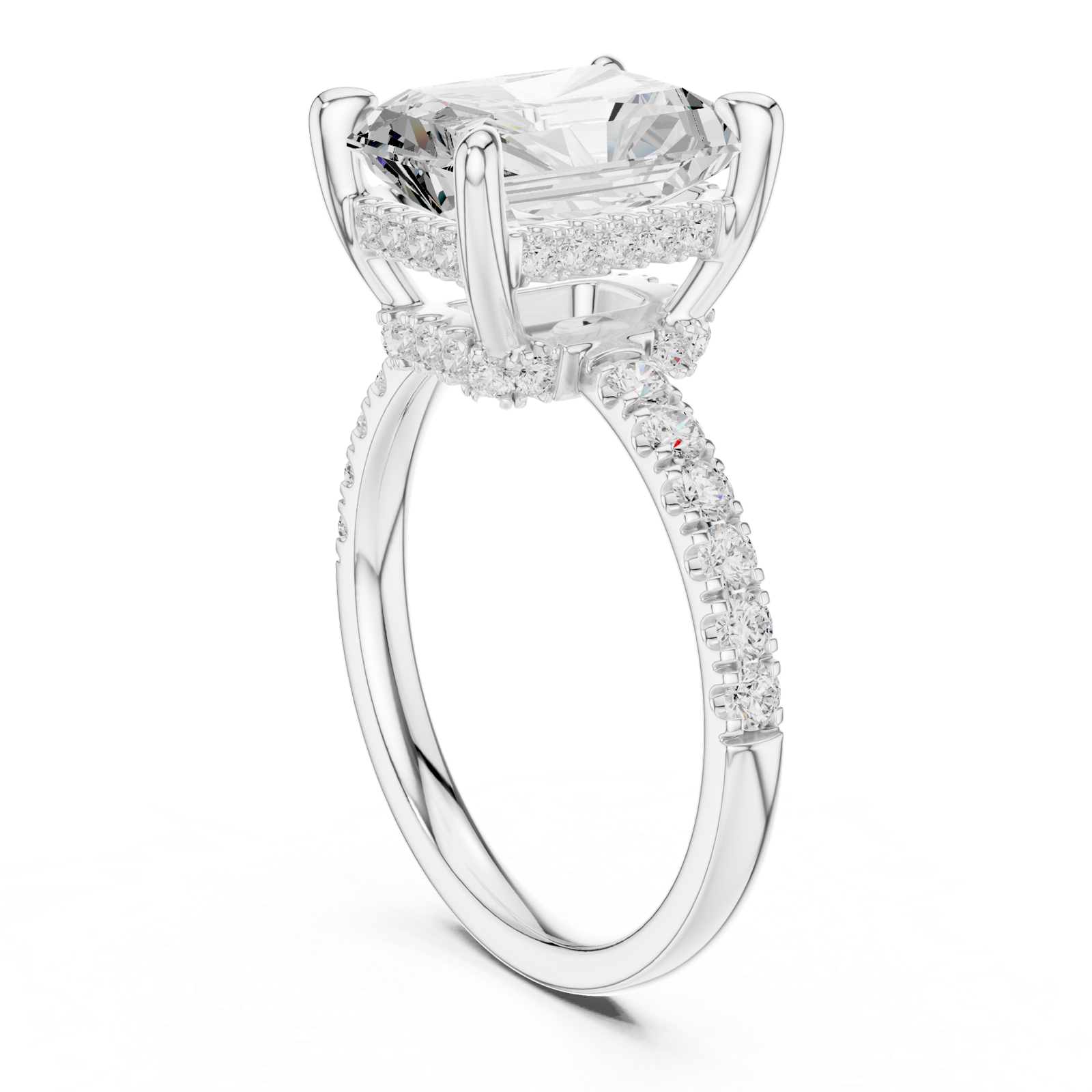 Gold Ring DDLR-259, Radiant center stone, White Gold, view 1